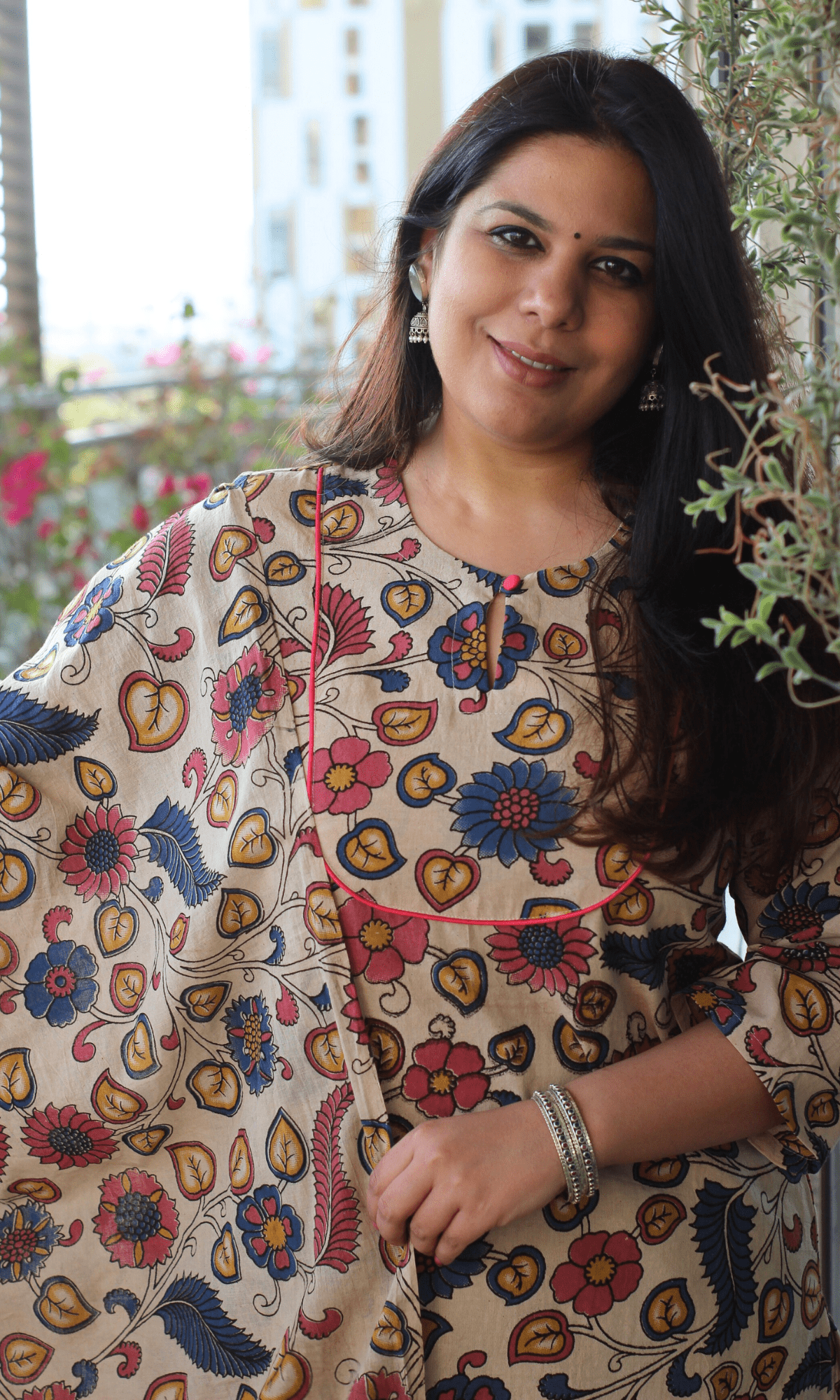 Cotton Handblock Kalamkari Beige & Pink Story Kurta & Dupatta - Baareeki