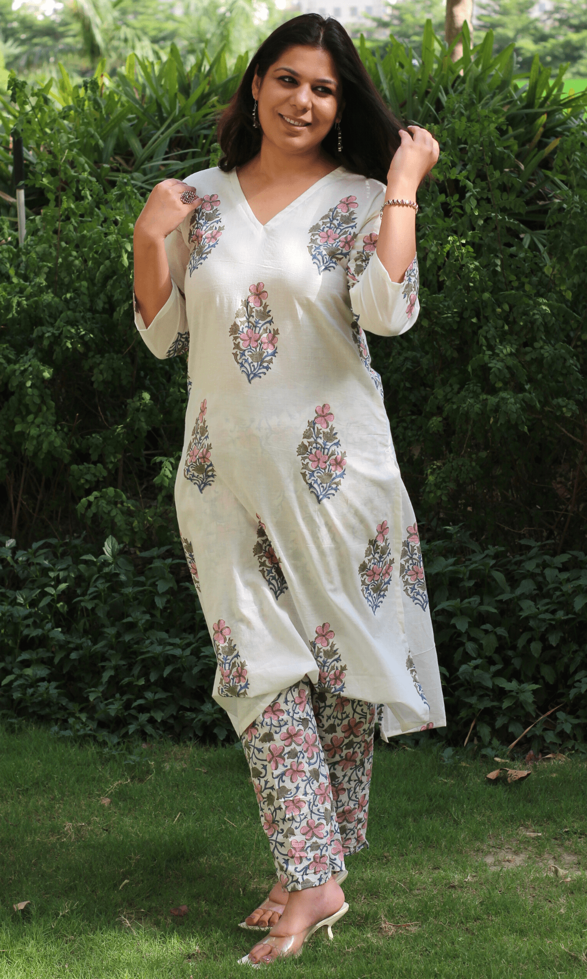 Cotton Handblock Kurta and Pants(Pink) - Baareeki