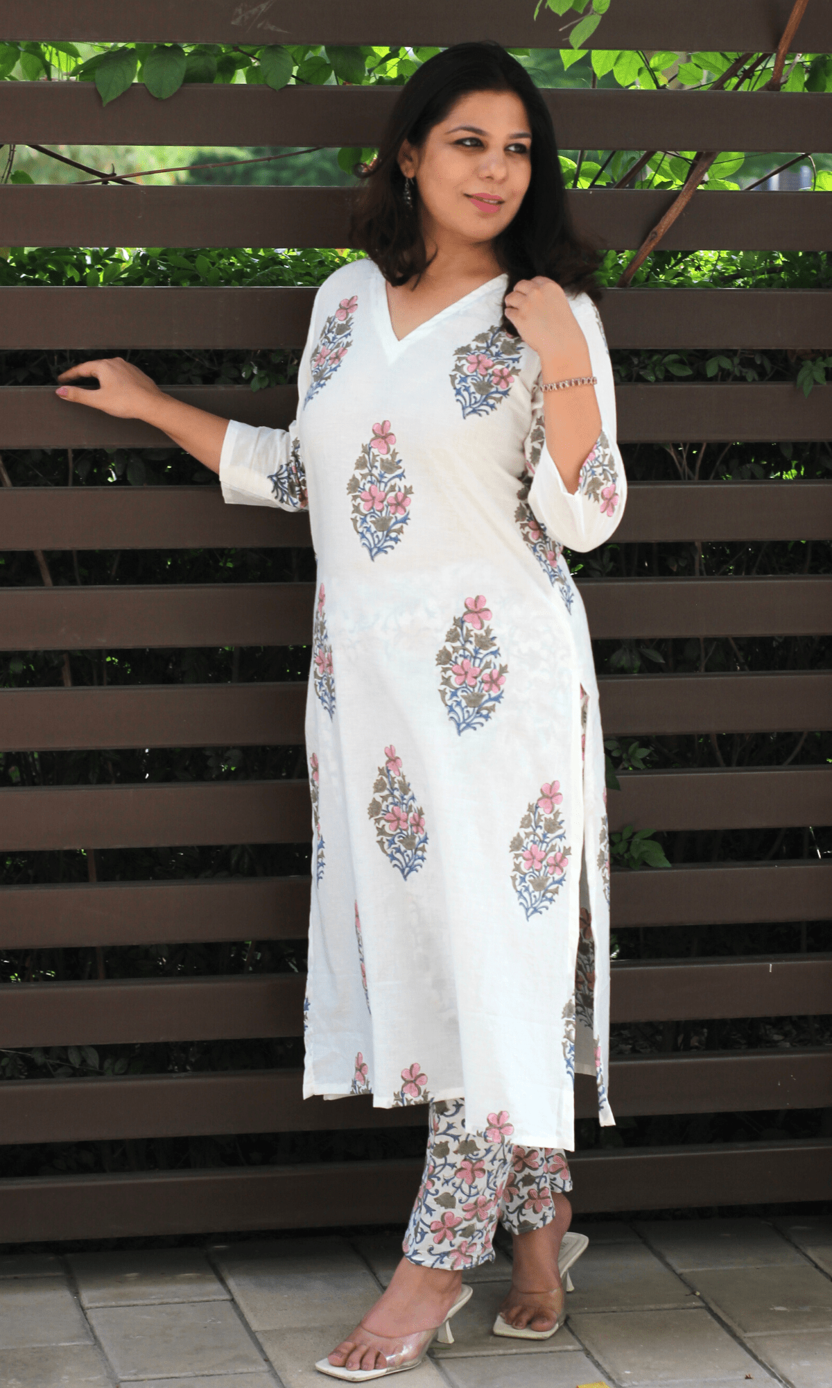 Cotton Handblock Kurta and Pants(Pink) - Baareeki