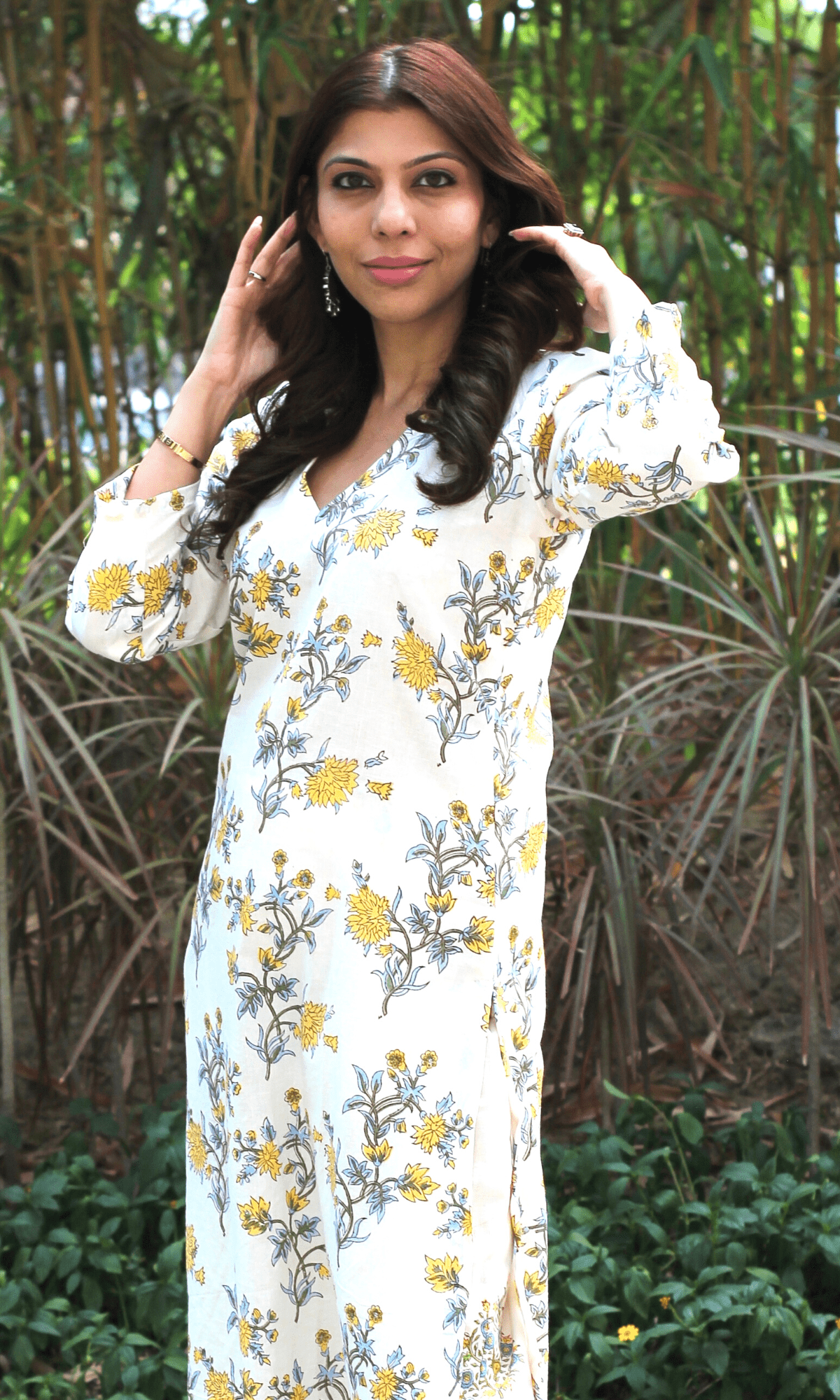 Cotton Handblock Kurta and Pants(Yellow) - Baareeki