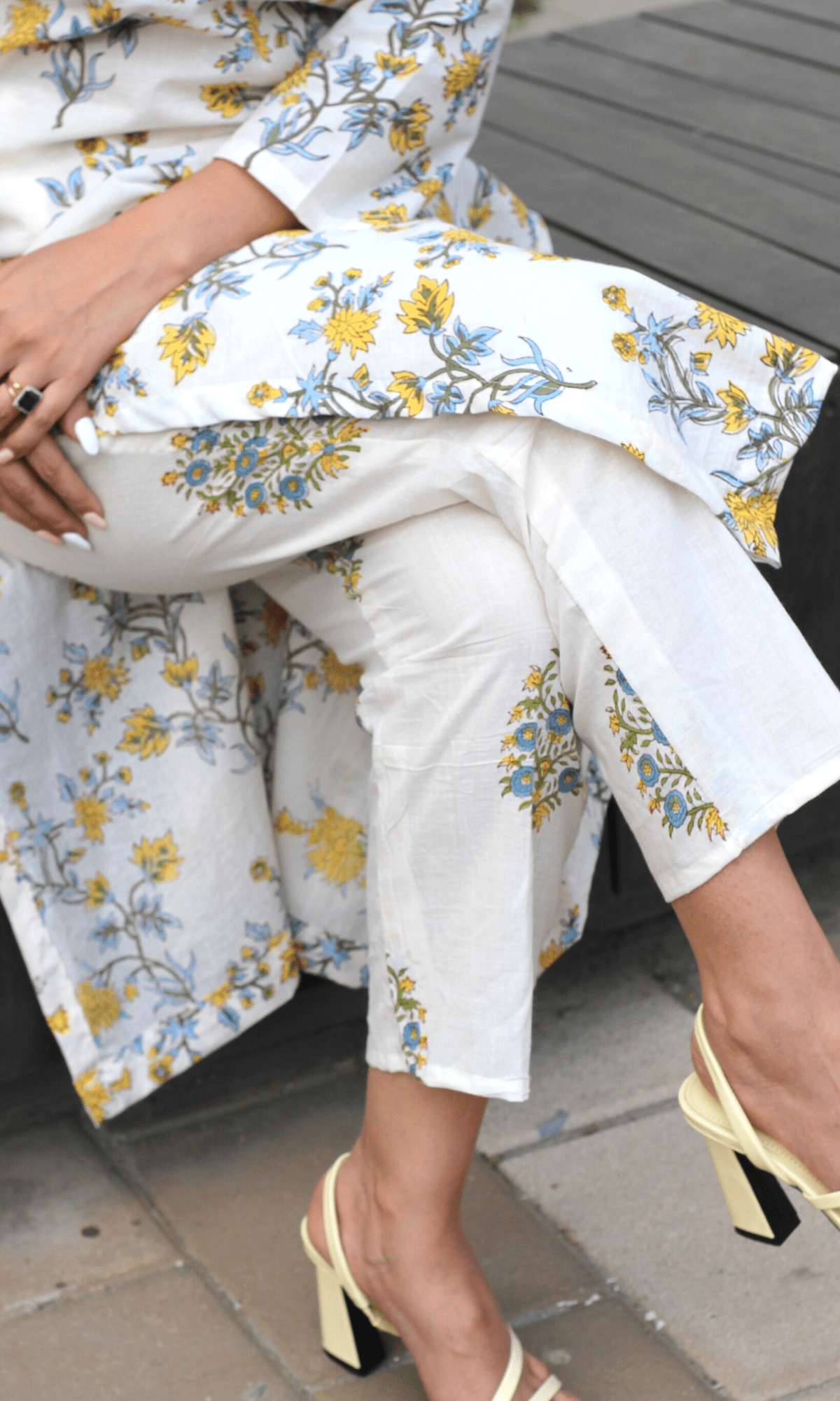 Cotton Handblock Kurta and Pants(Yellow) - Baareeki