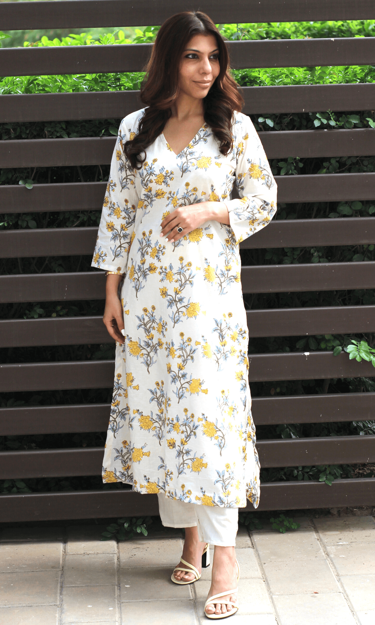 Cotton Handblock Kurta and Pants(Yellow) - Baareeki