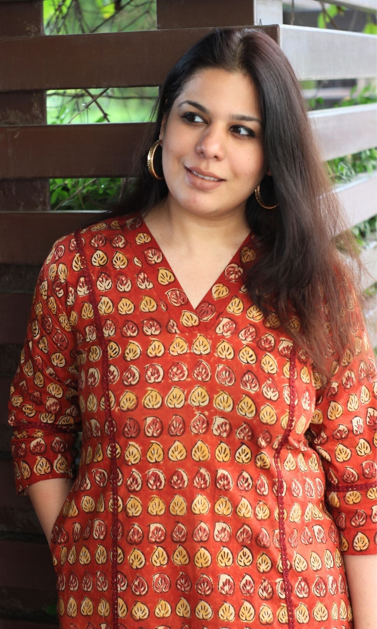 Cotton Handblock Red Kalamkari Print A line Kurta & Pathani Pants - Baareeki
