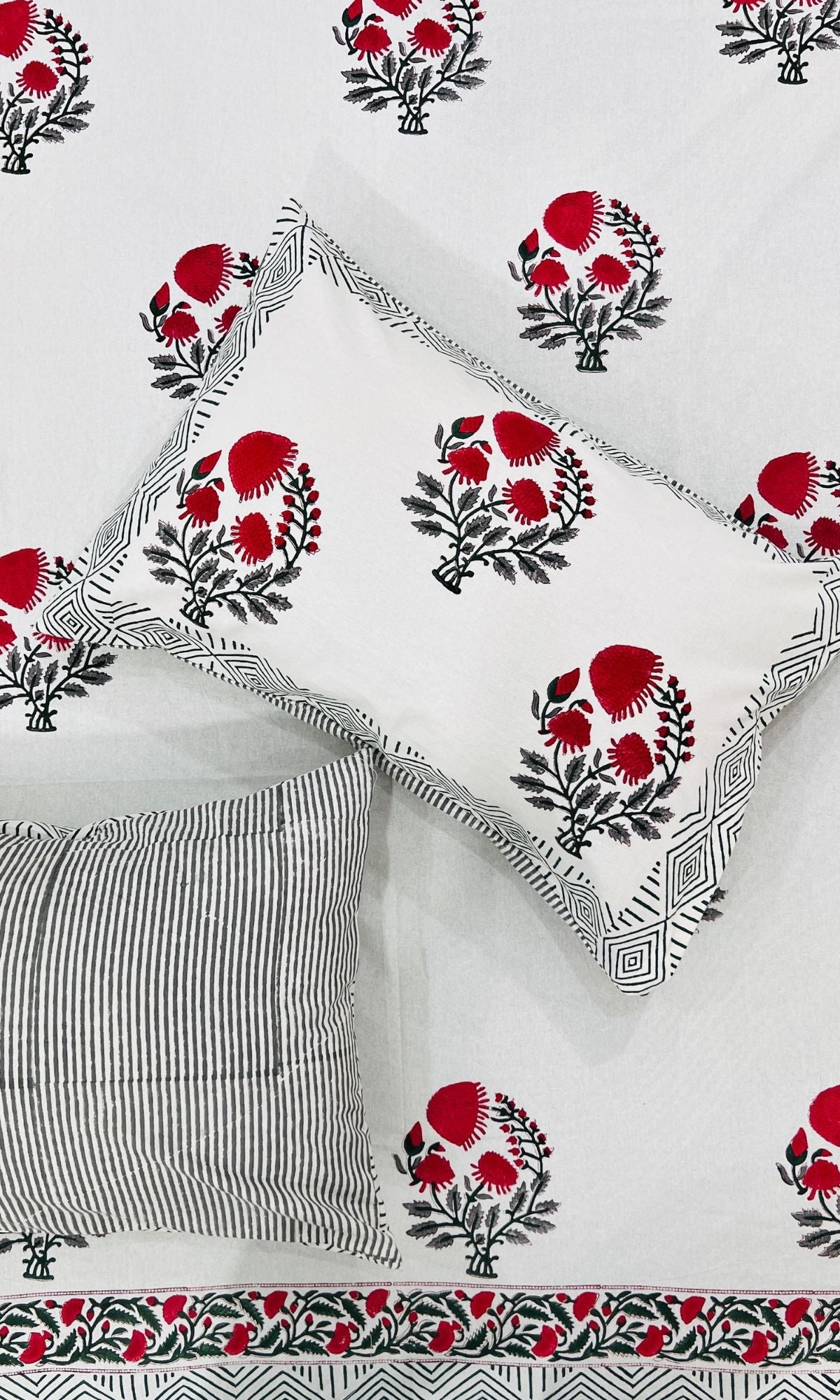 Cotton Handblock Red Riding Hood King Size Bedsheet 100*108 - Baareeki