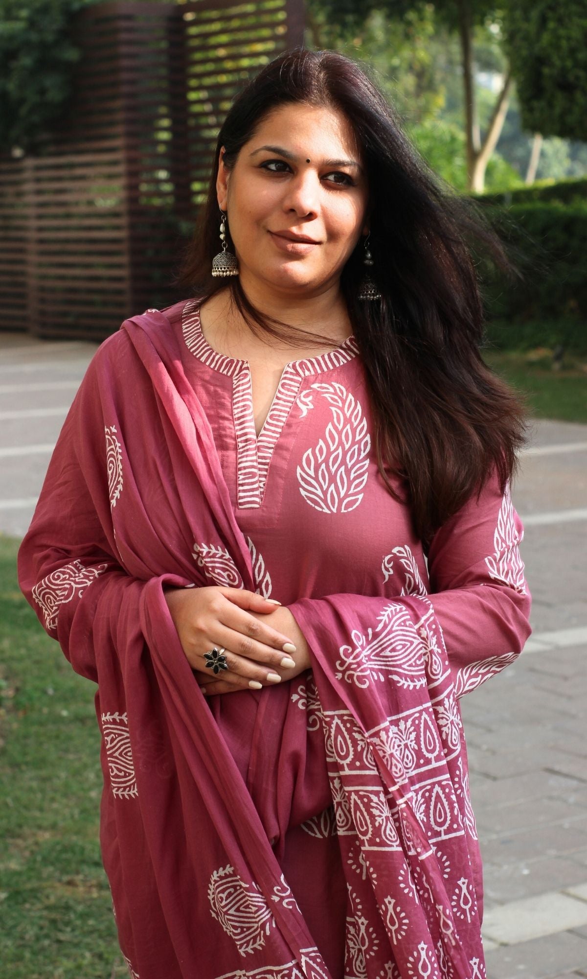 Cotton Handblock Rust Paisley Print Suit With Cotton Printed Dupatta - Baareeki