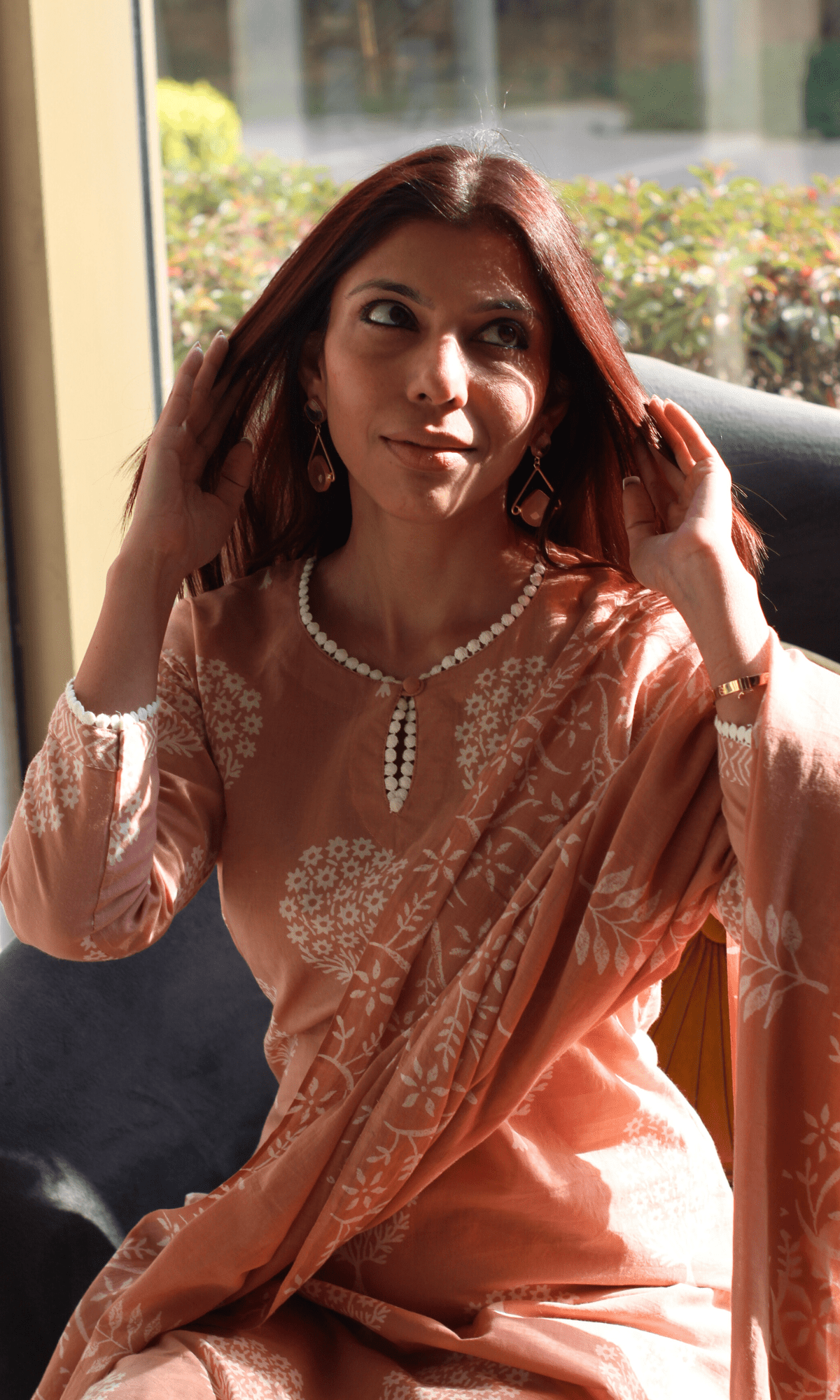 Cotton Handblock Salmon Mughal Print Suit with Cotton Handblock Printed Dupatta - Baareeki