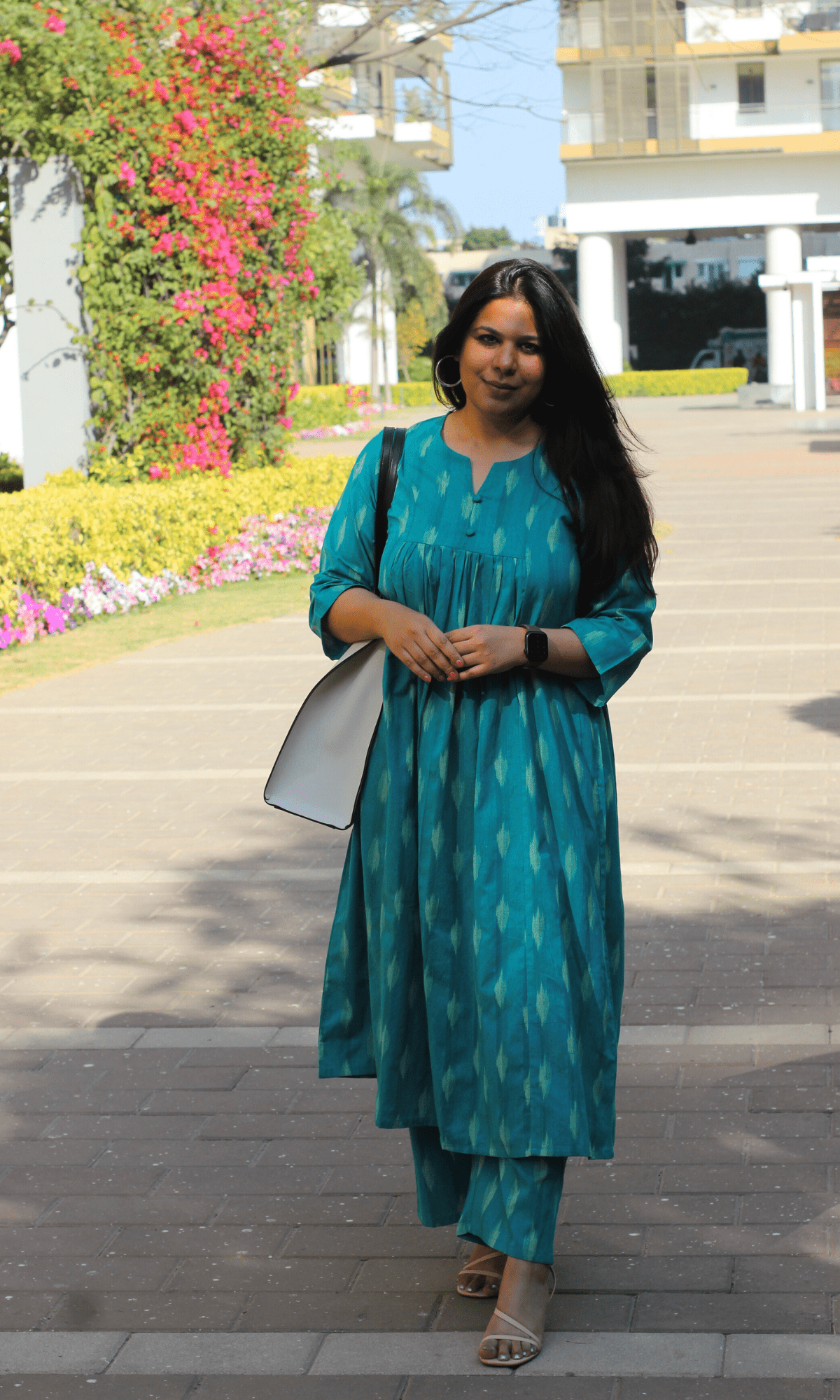 Cotton Ikkat Aqua Pleated Co - ord - Baareeki