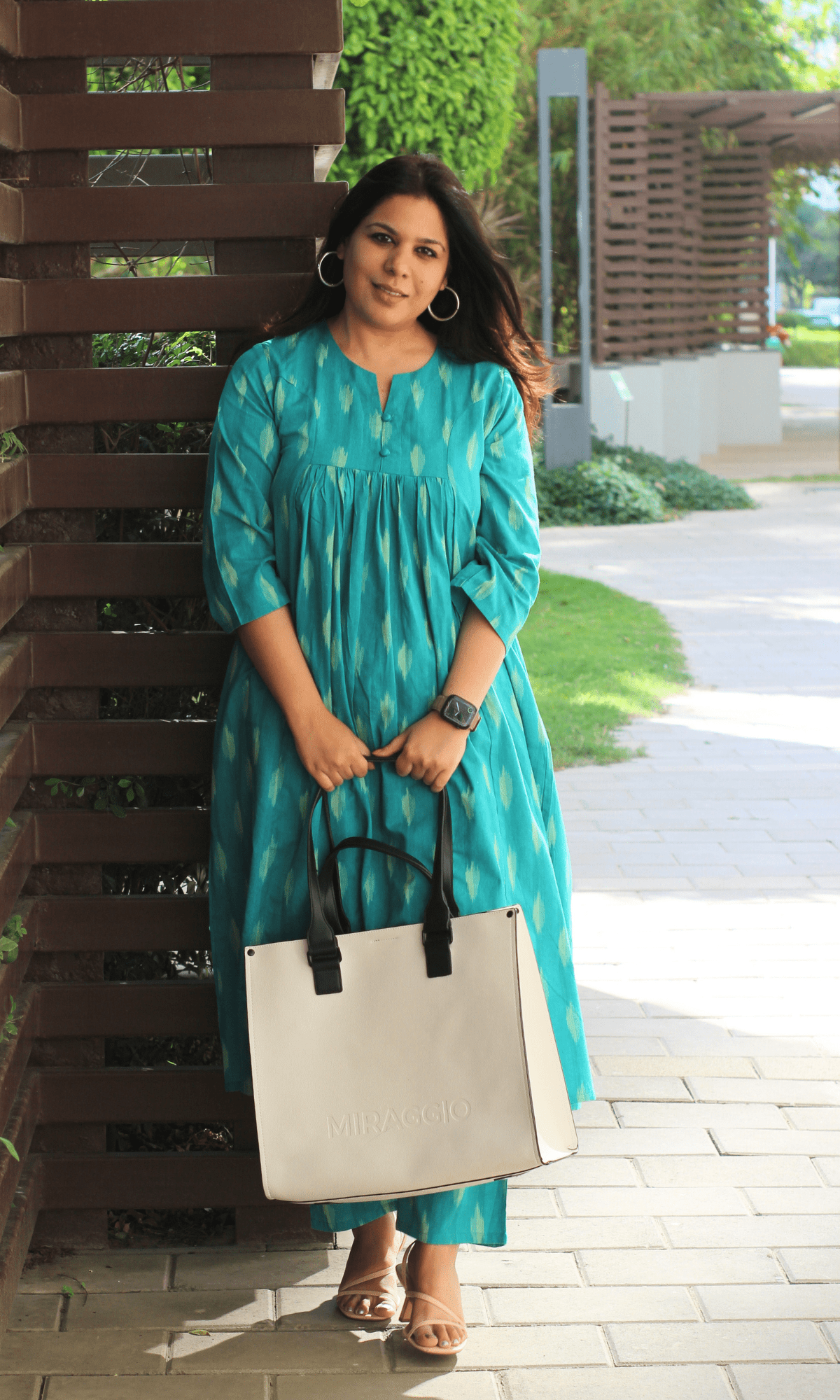 Cotton Ikkat Aqua Pleated Co - ord - Baareeki