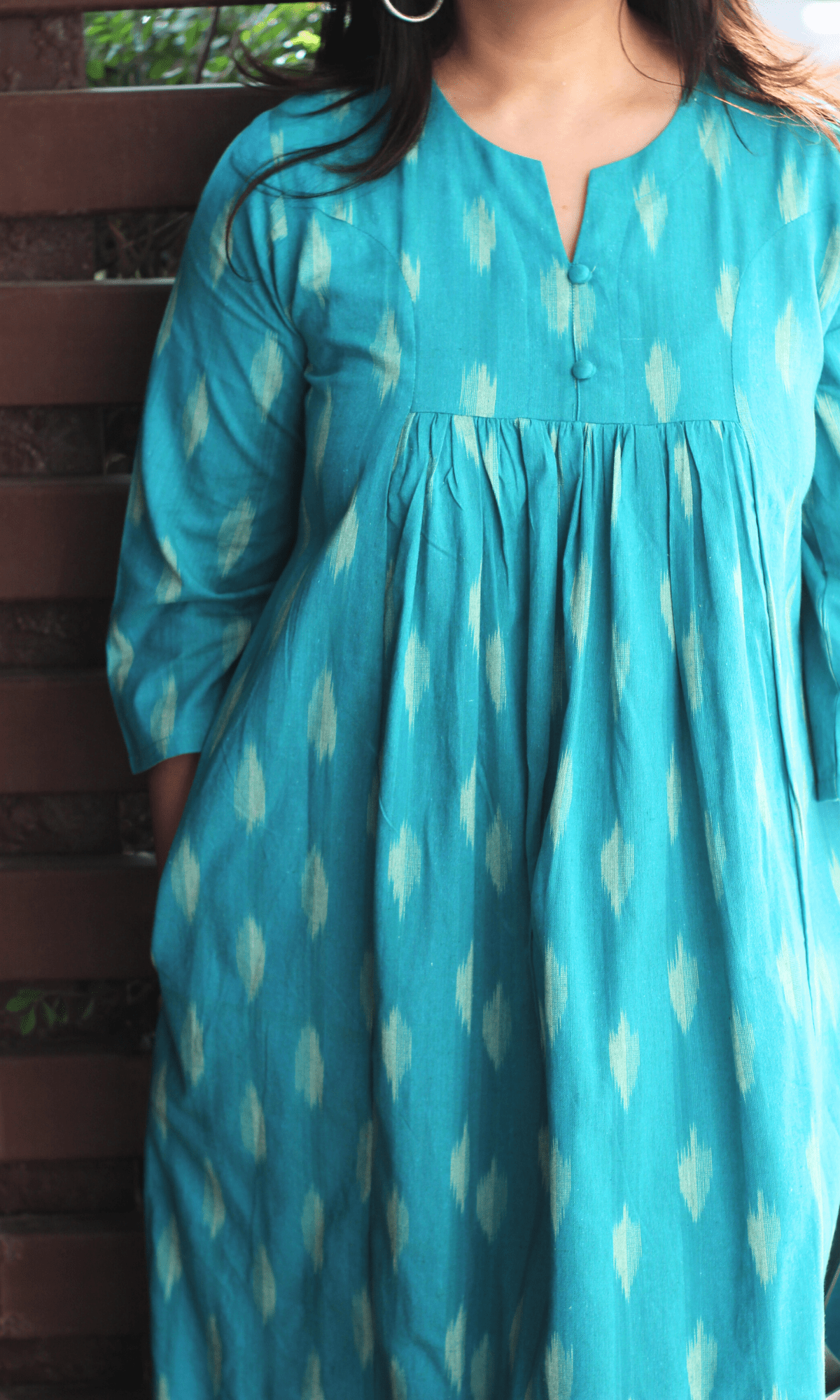 Cotton Ikkat Aqua Pleated Co - ord - Baareeki