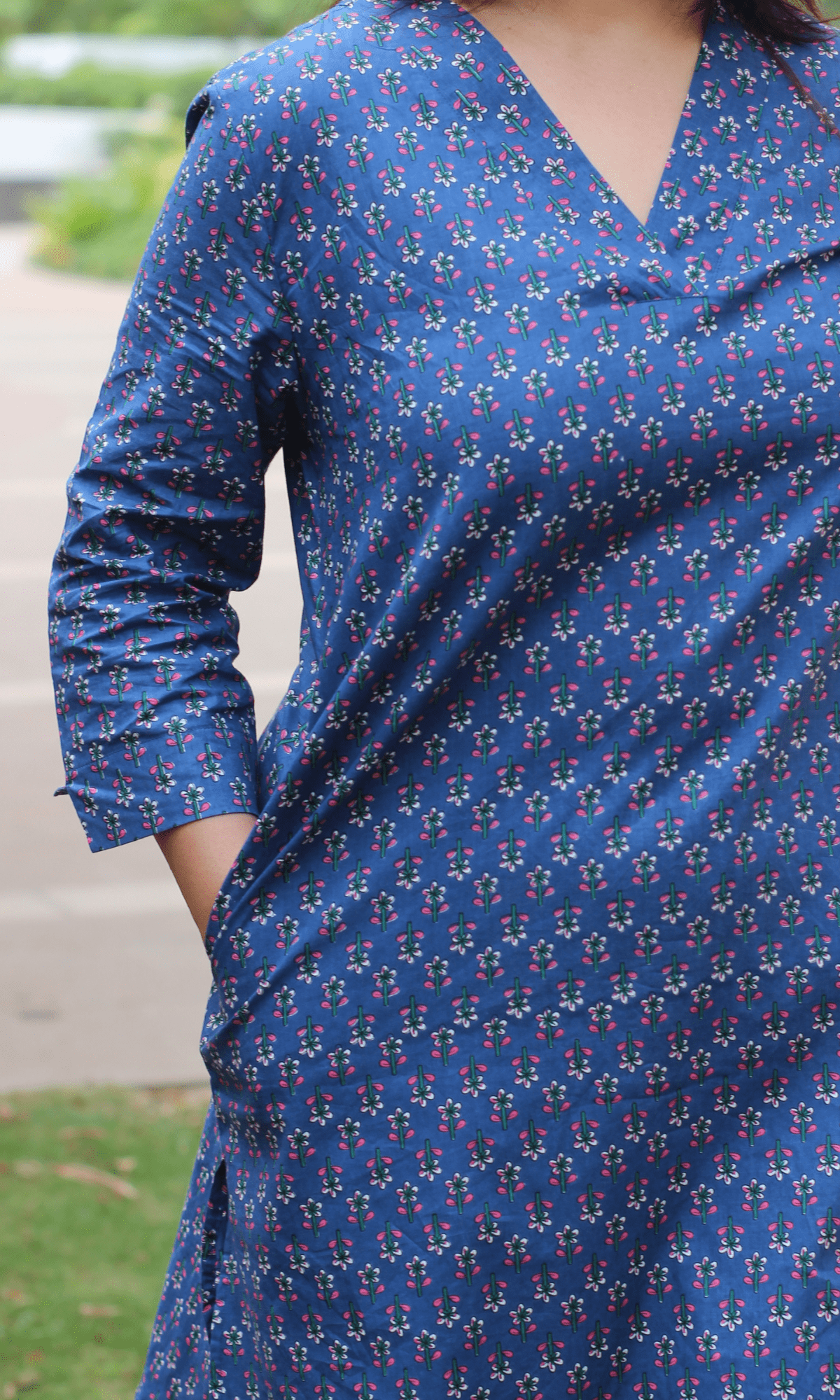 Cotton Indigo Bloom Pathani Style Kurta & Pants - Baareeki
