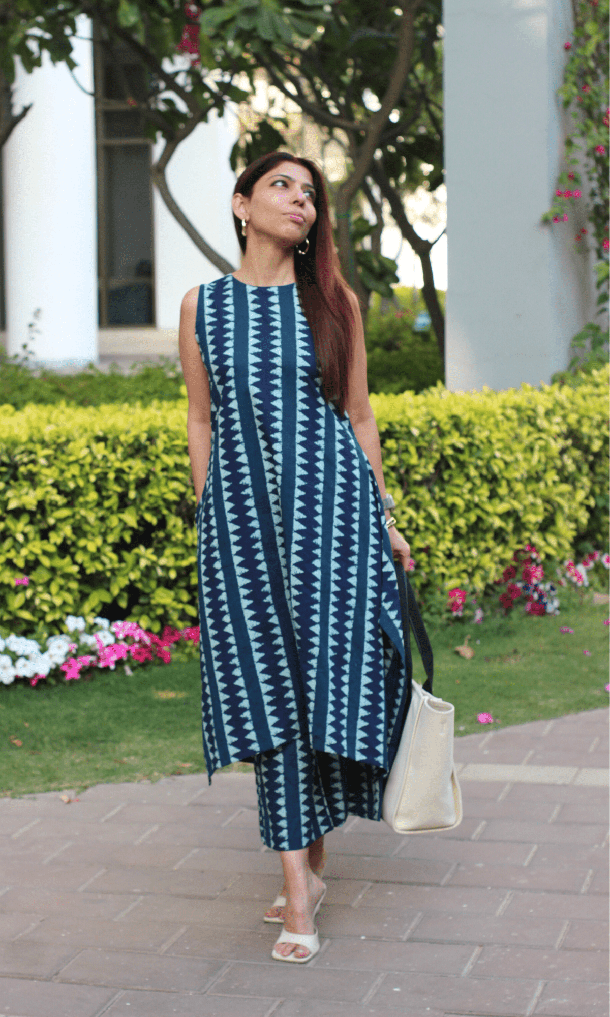 Cotton Indigo High Neck High Low Sleeveless Coord - Baareeki