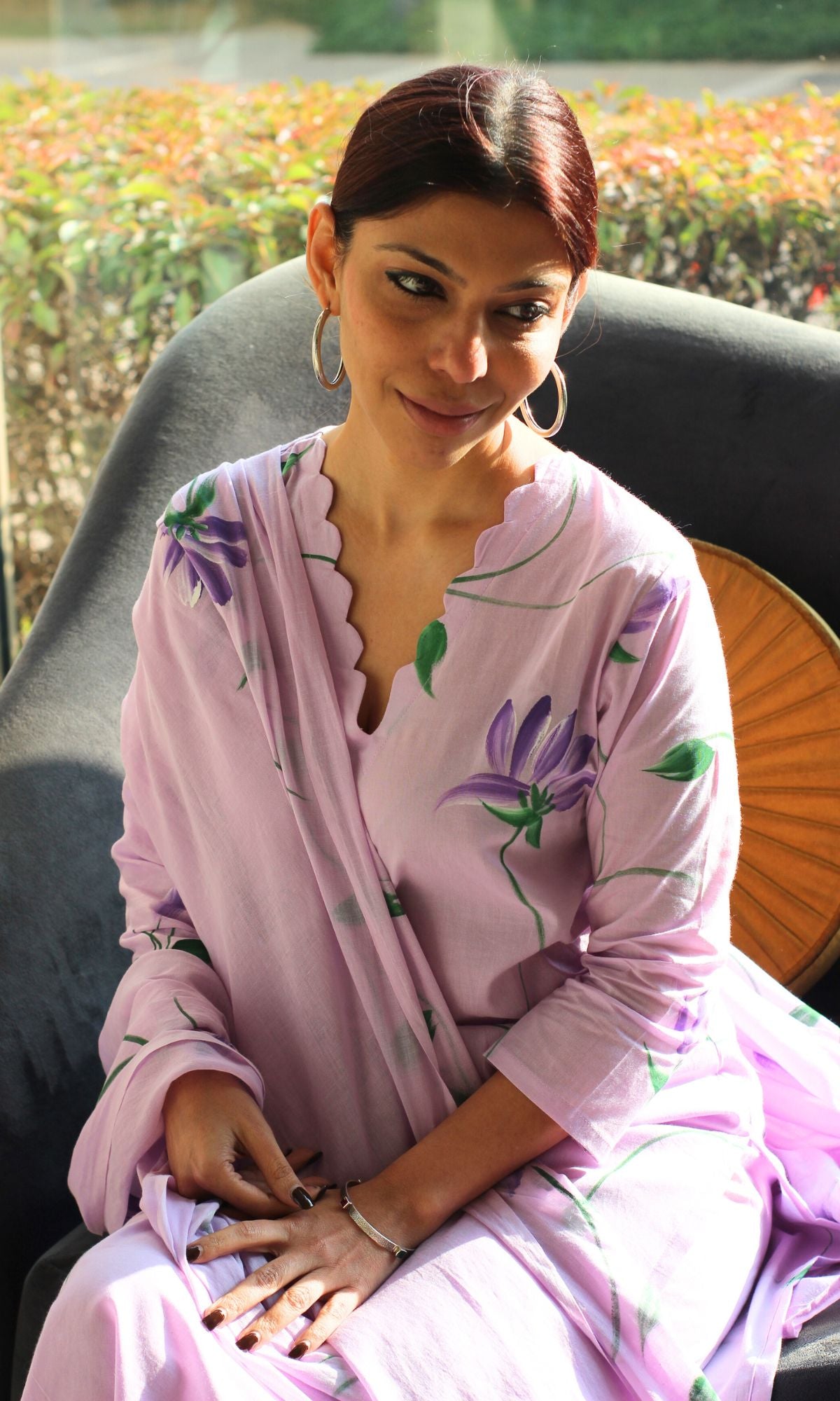 Cotton Lilac Handbrush Painted Suit with Cotton Handpainted Dupatta - Baareeki