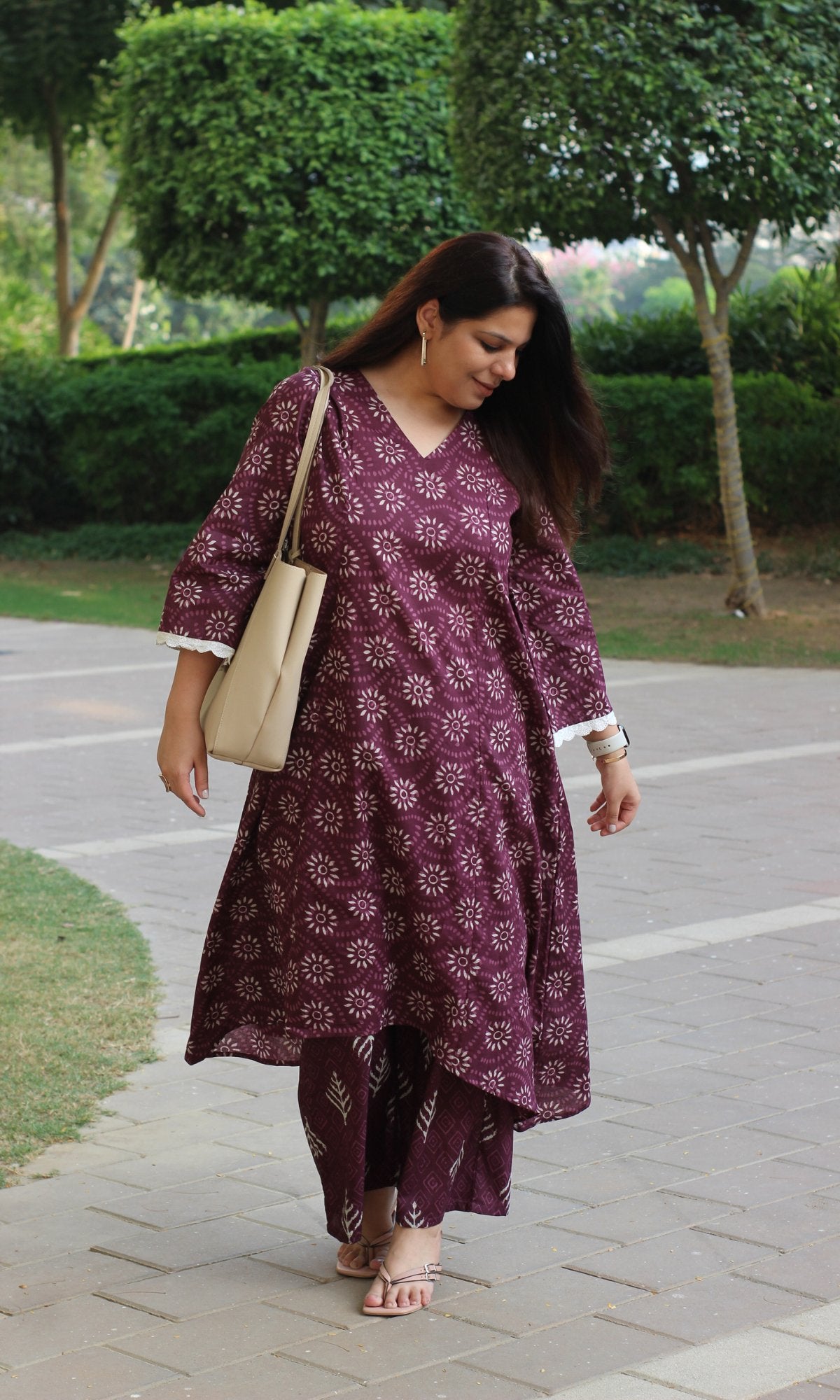 Cotton Mulberry Sunflower High Low Kurta & Palazzo - Baareeki