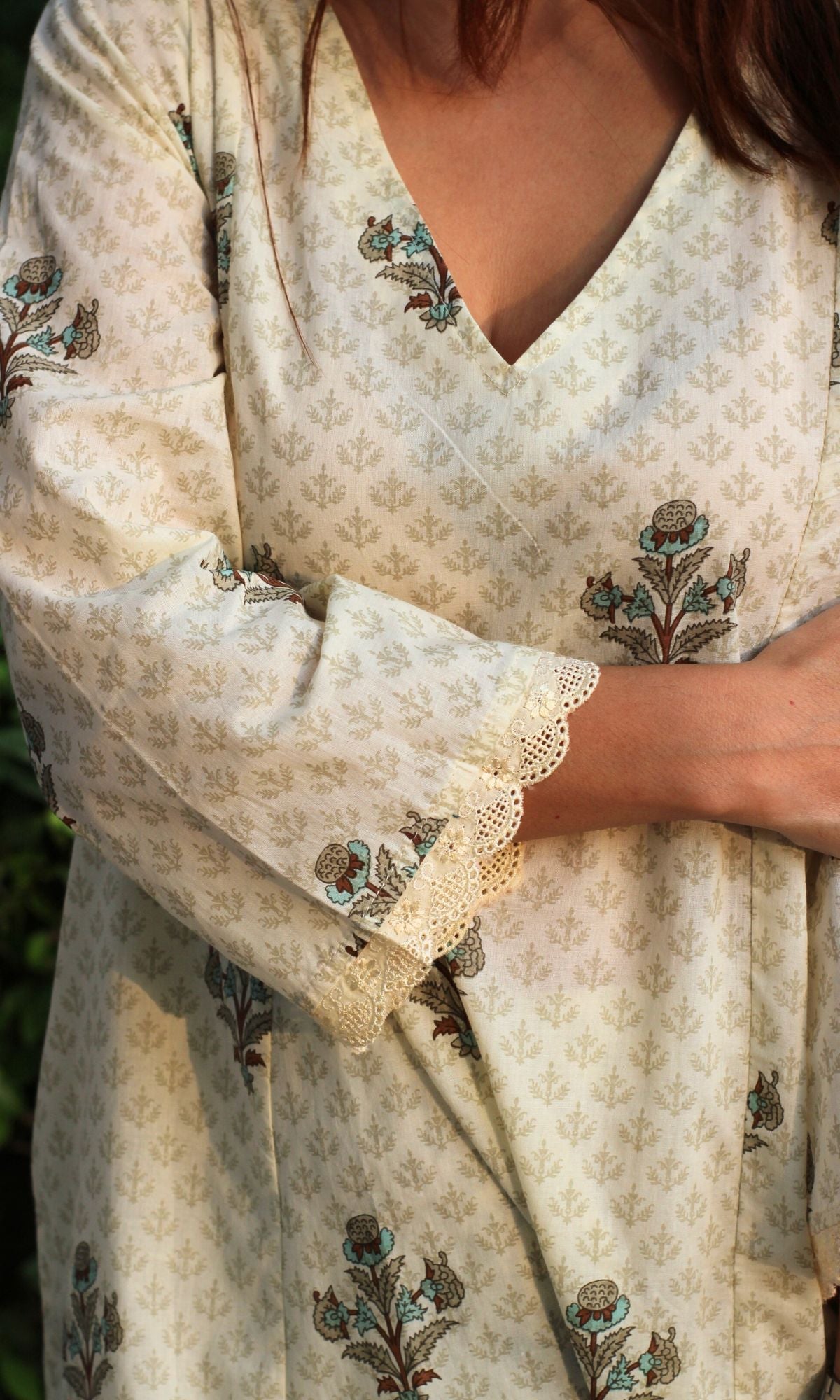 Cotton Off White Boota Print High Low Kurta with Palazzo - Baareeki