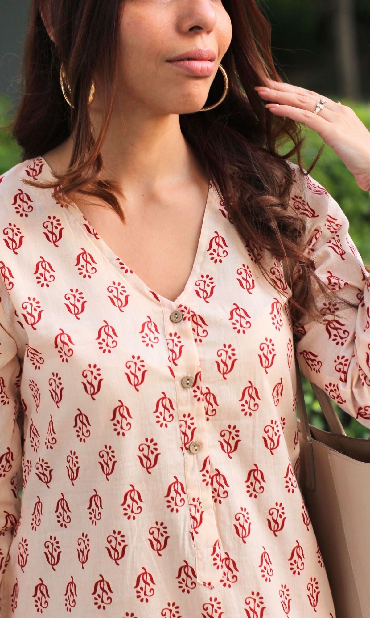 Cotton Off White with Red boota A - line Kurta & Pathani Style Pants - Baareeki
