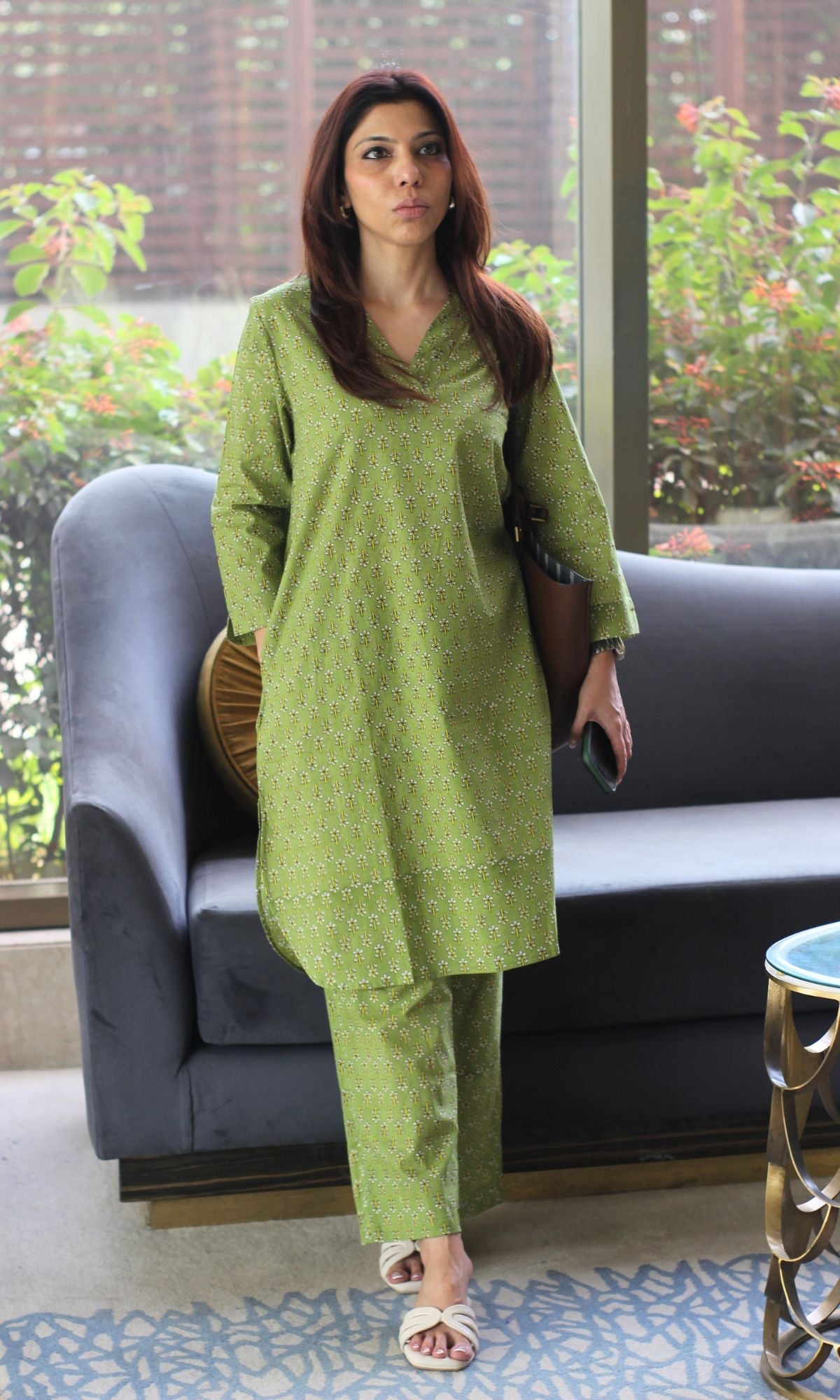 Cotton Olive Must Pathani Style Kurta & Pants - Baareeki