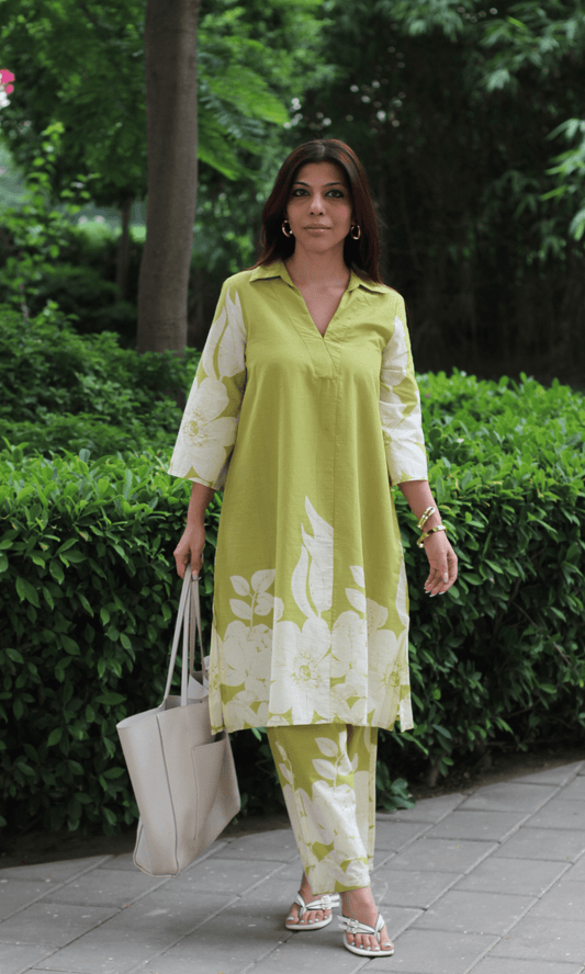Cotton Olive Petal Poetry Co - ord - Baareeki