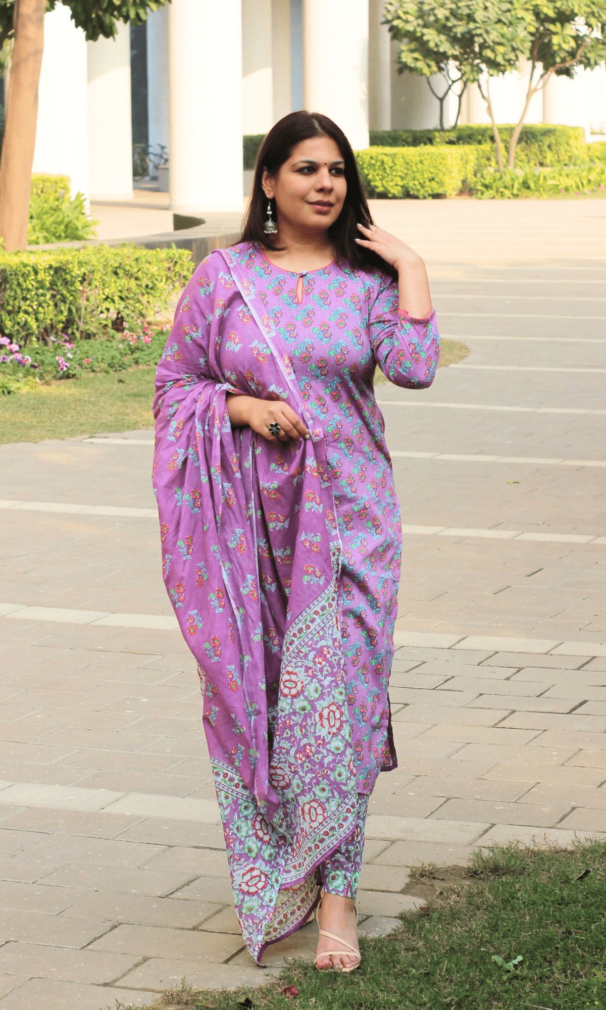 Cotton Onion Pink Booti Print Suit With Cotton Printed Dupatta - Baareeki