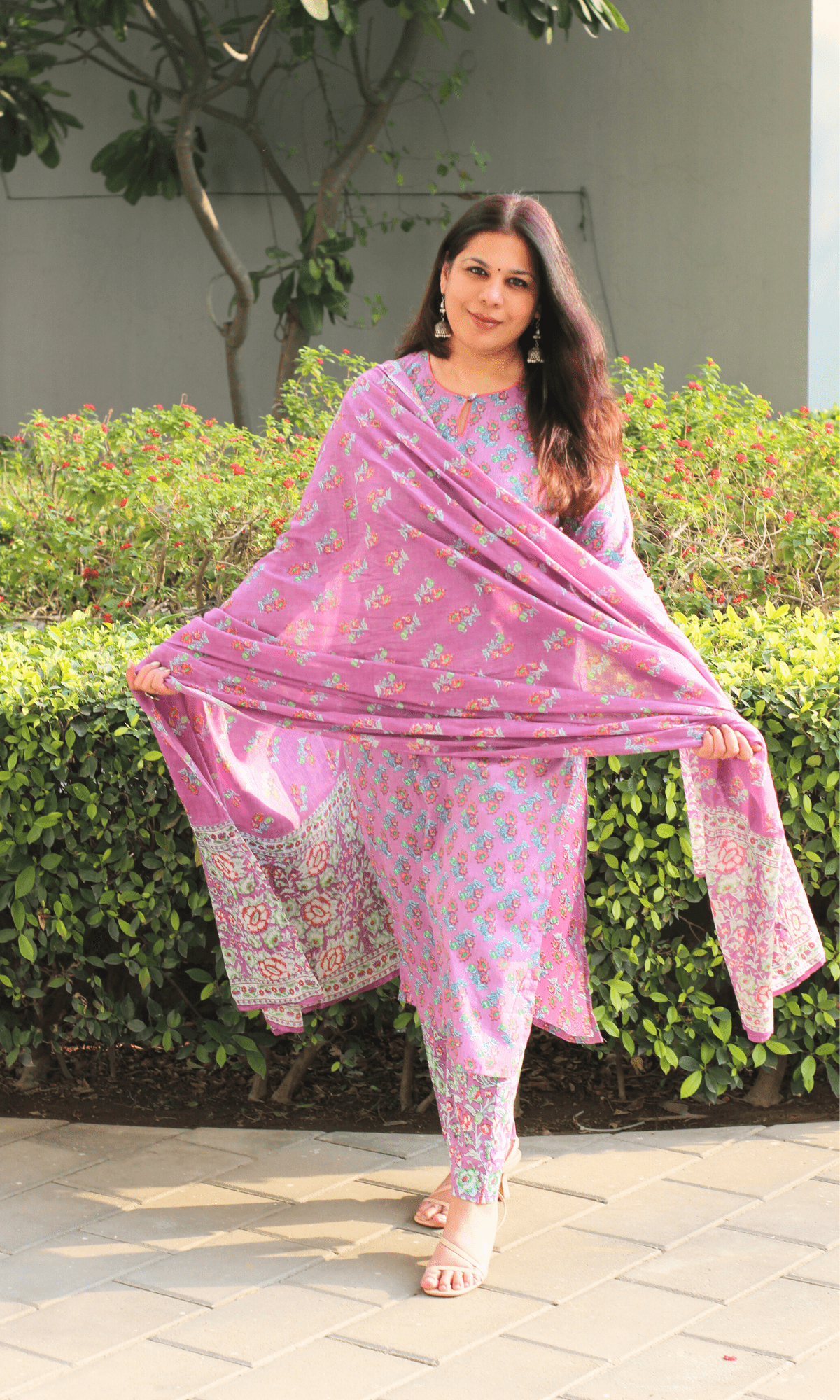 Cotton Onion Pink Booti Print Suit With Cotton Printed Dupatta - Baareeki