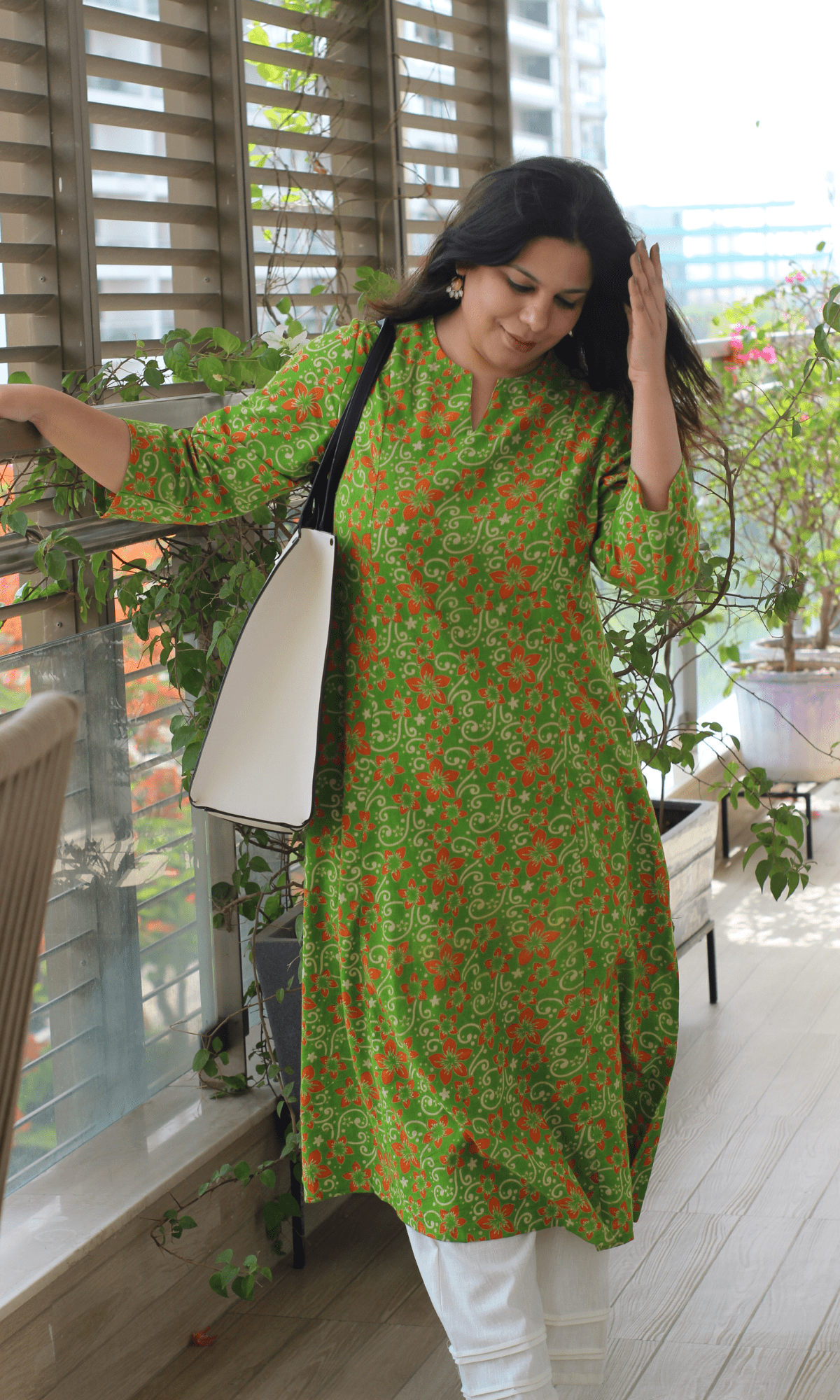 Cotton Pear Green Handblock Kalamkari Print Kali Kurta - Baareeki