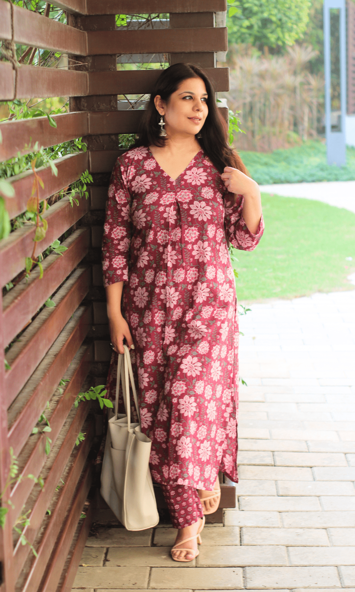 Cotton Plum Floral Pleated Kurta & Pant Co - ord - Baareeki