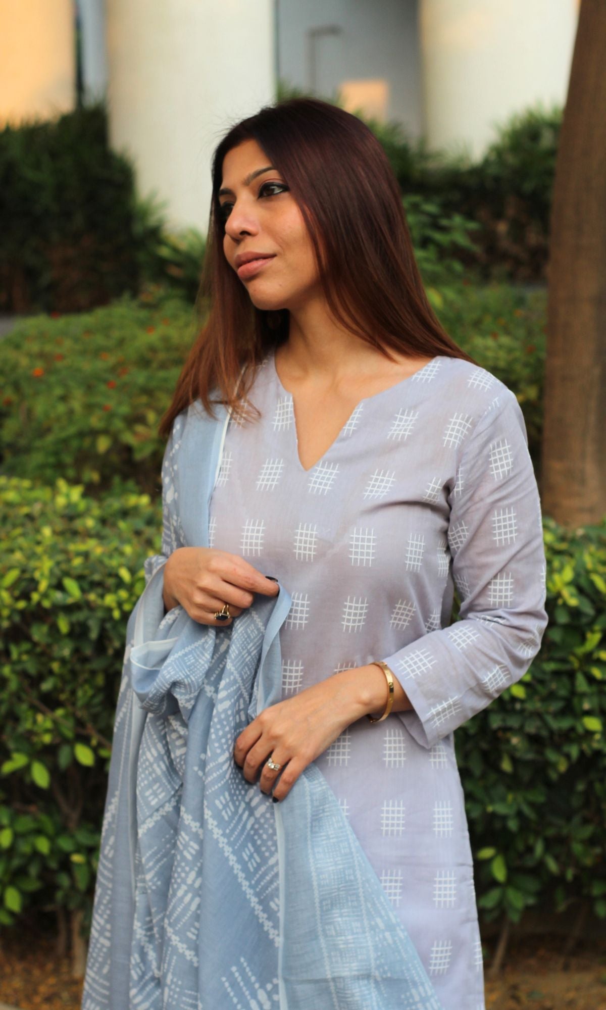 Cotton Purple Haze Weaved Kurta & Mul Printed Dupatta - Baareeki