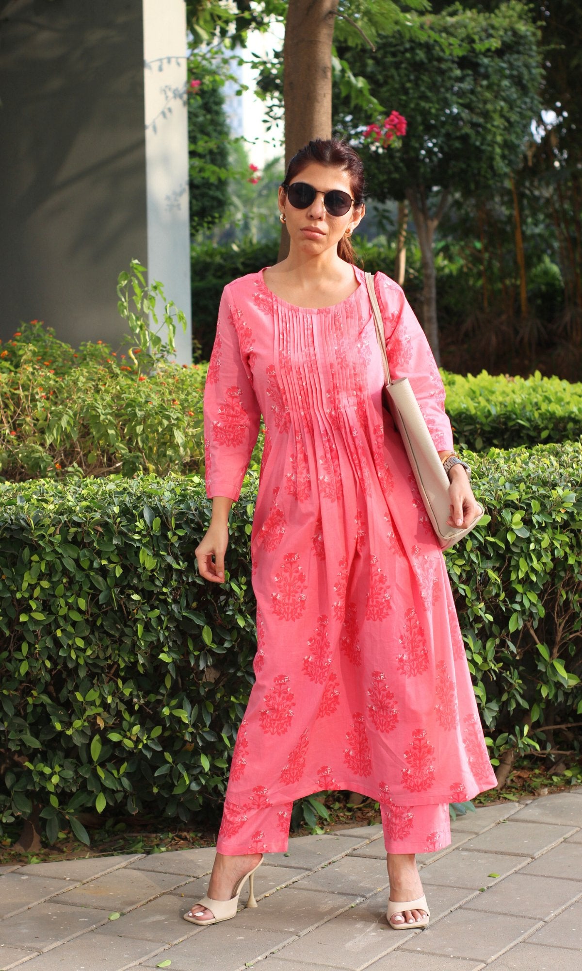 Cotton Rose Pink Pleated Co - ord - Baareeki