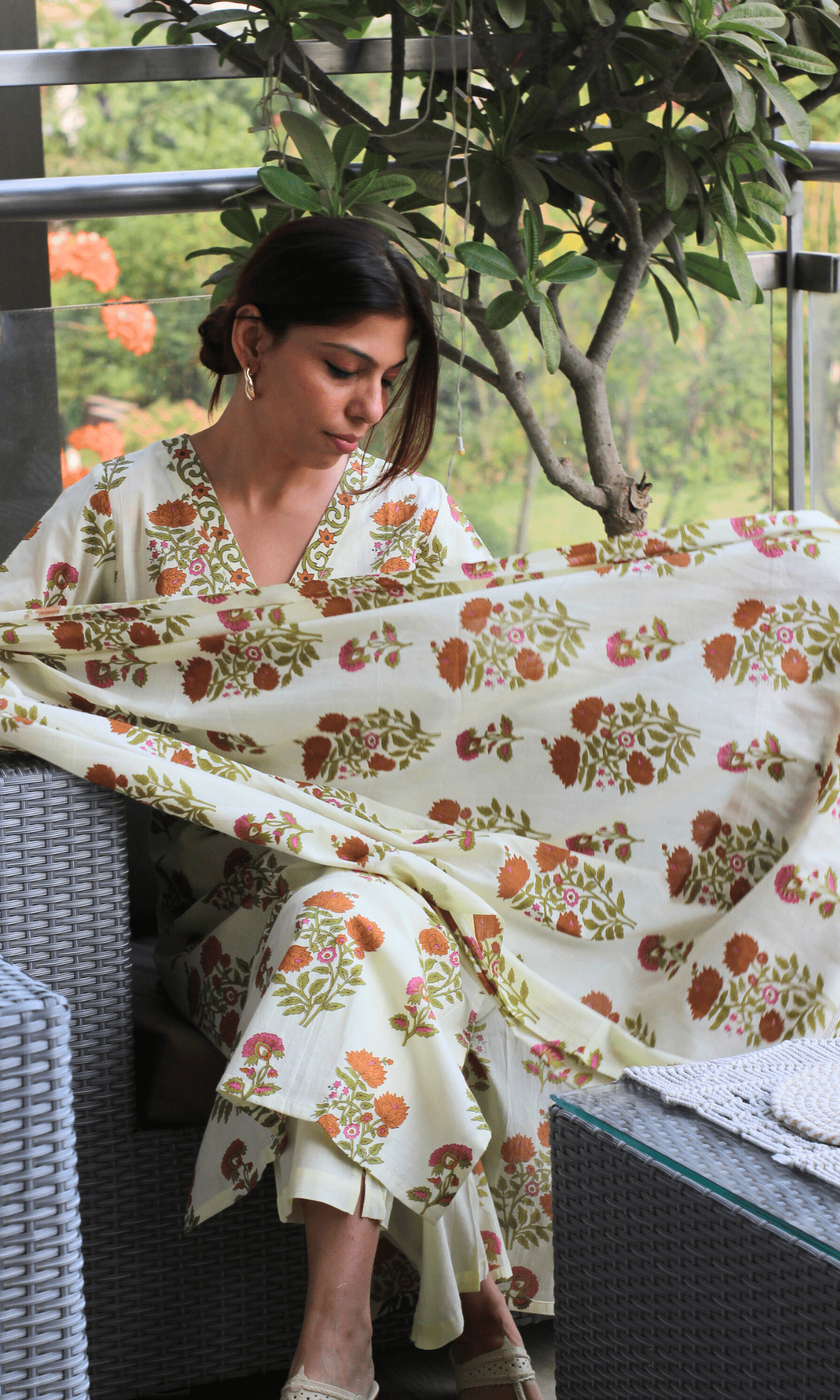 Cotton Sanganeri Pale Lemon Suit Set with Cotton Printed Dupatta - Baareeki