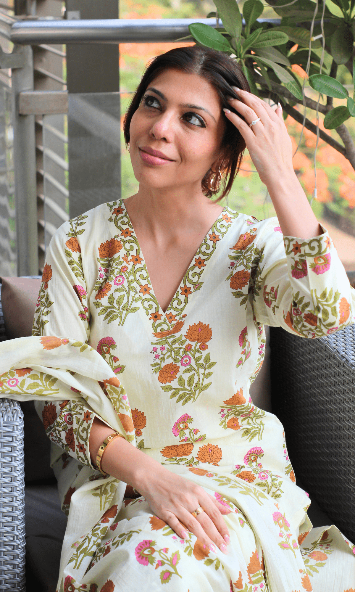 Cotton Sanganeri Pale Lemon Suit Set with Cotton Printed Dupatta - Baareeki