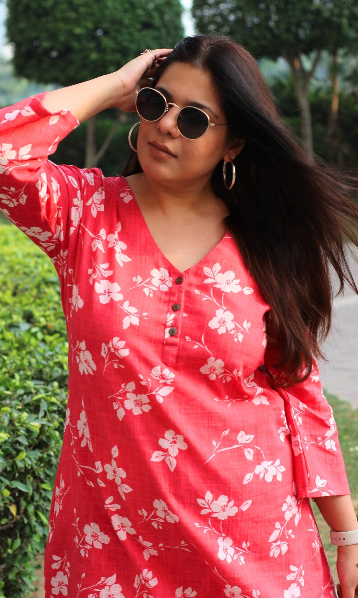 Cotton Slub Bright Pink A Line Kurta with Pathani Pants - Baareeki
