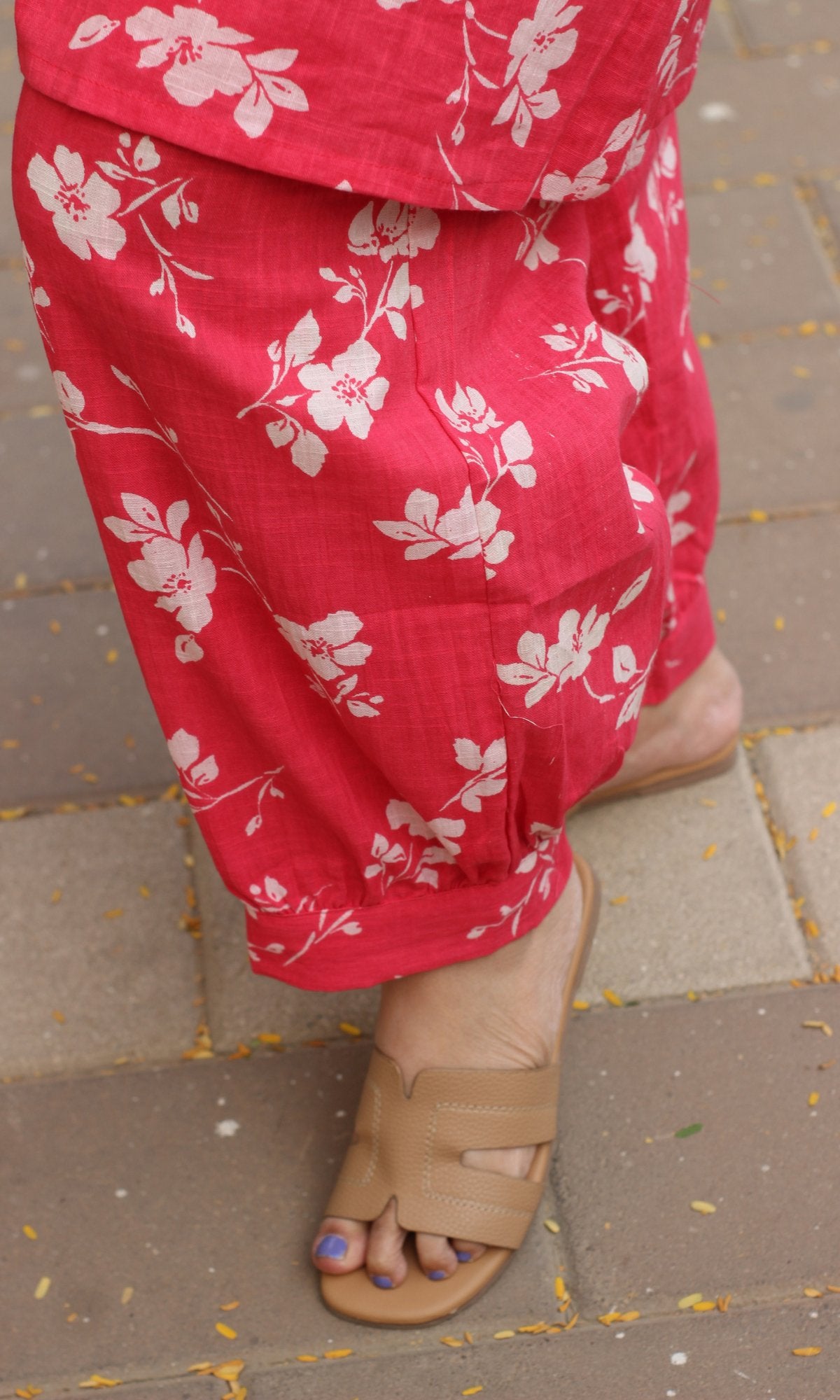 Cotton Slub Bright Pink A Line Kurta with Pathani Pants - Baareeki