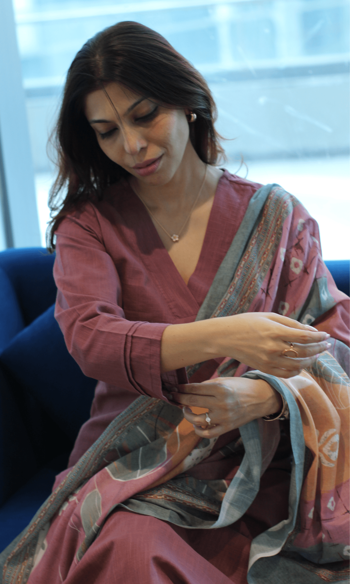 Cotton Slub Rose Suit with Mul Printed Dupatta - Baareeki