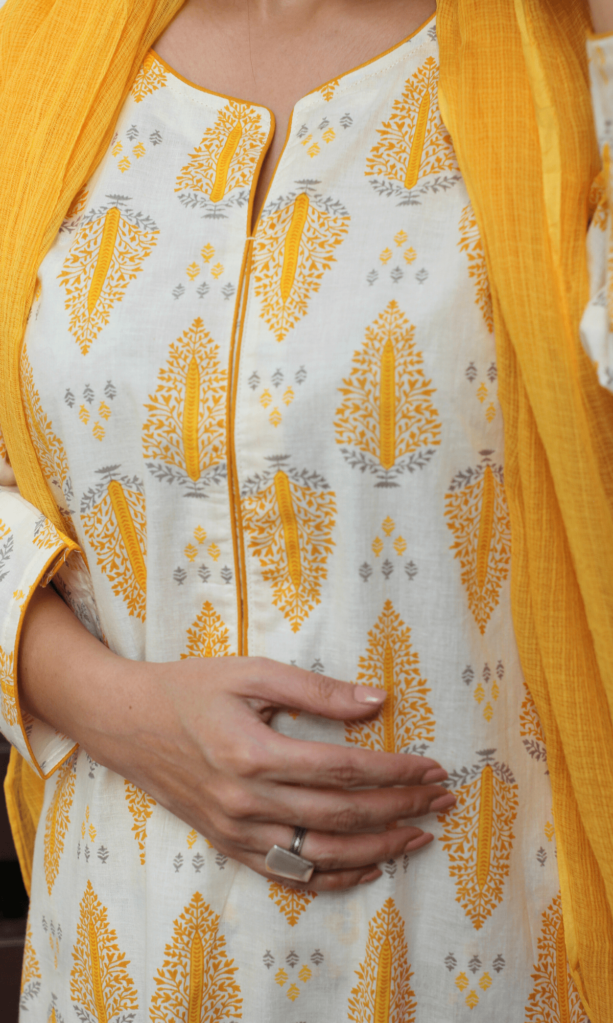 Cotton Sunlit Breeze Printed Kurta, Pant with Kota Doria Dupatta - Baareeki