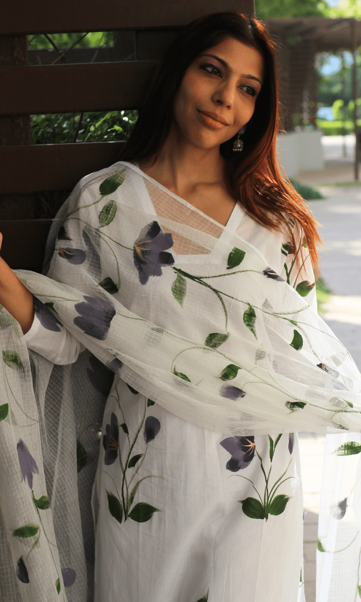 Cotton White Persian Handbrush Painted Suit with Kota Doria Painted Dupatta - Baareeki