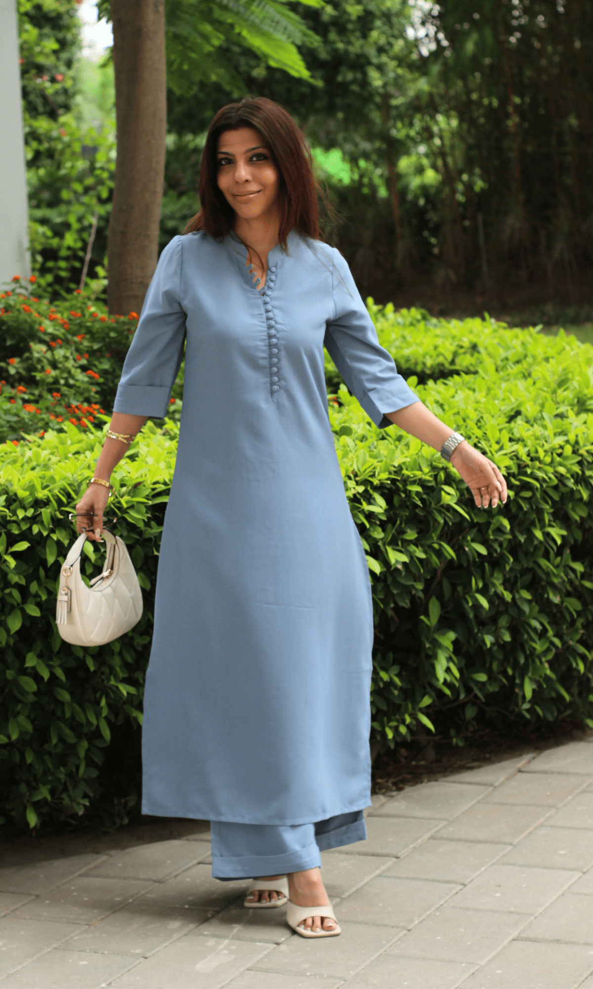 Frosted Blue Collared Buttoned Co - ord - Baareeki