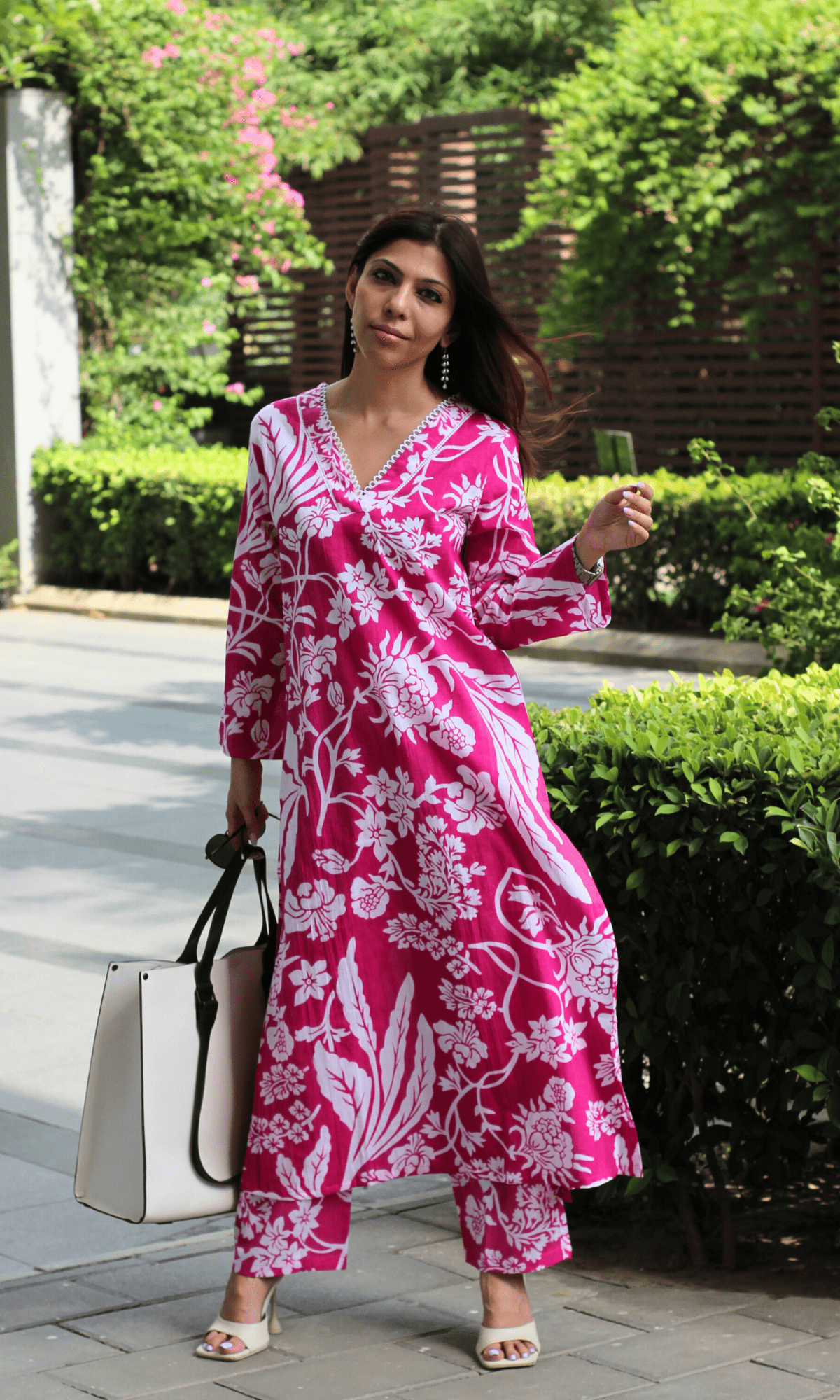 Fuschsia Bloom Laced Kurta & Pant Co - ord - Baareeki