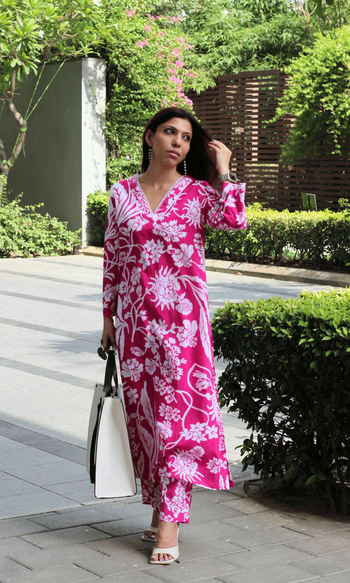 Fuschsia Bloom Laced Kurta & Pant Co - ord - Baareeki
