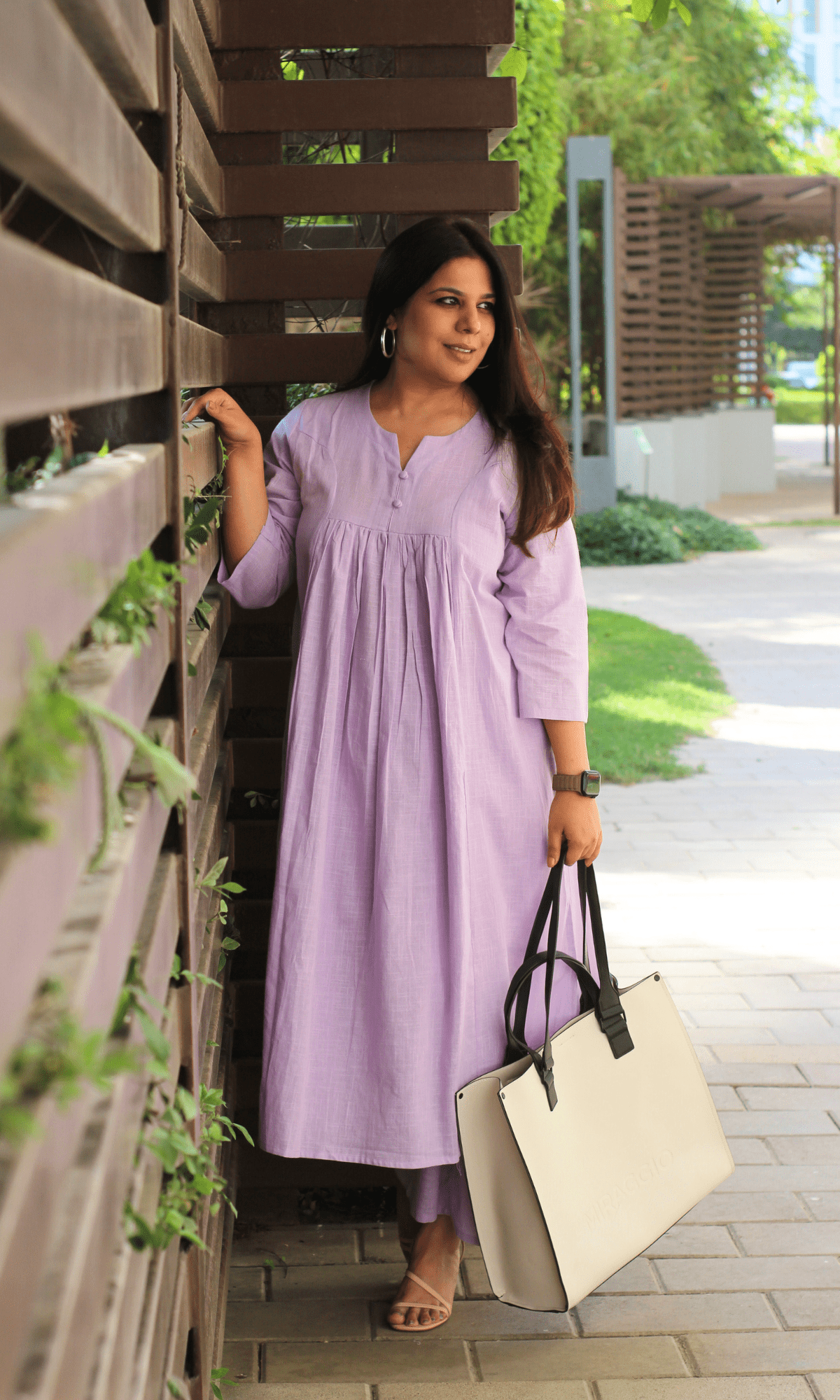 Lavender Cotton Slub Pleated Co - ord - Baareeki