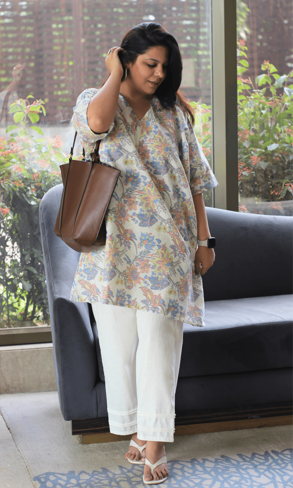 Linen Blend Pastel Print Kaftan Style Co - ord - Baareeki