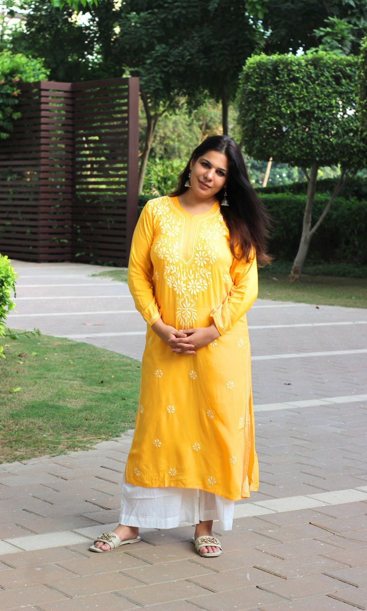 Modal Yellow Chikankari Kurta - Baareeki