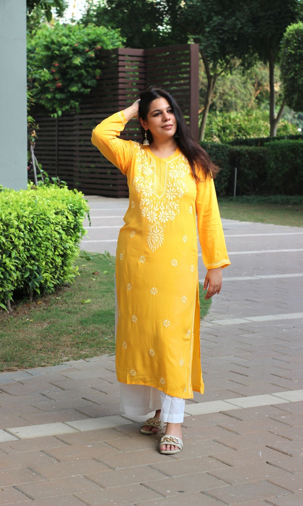 Modal Yellow Chikankari Kurta - Baareeki