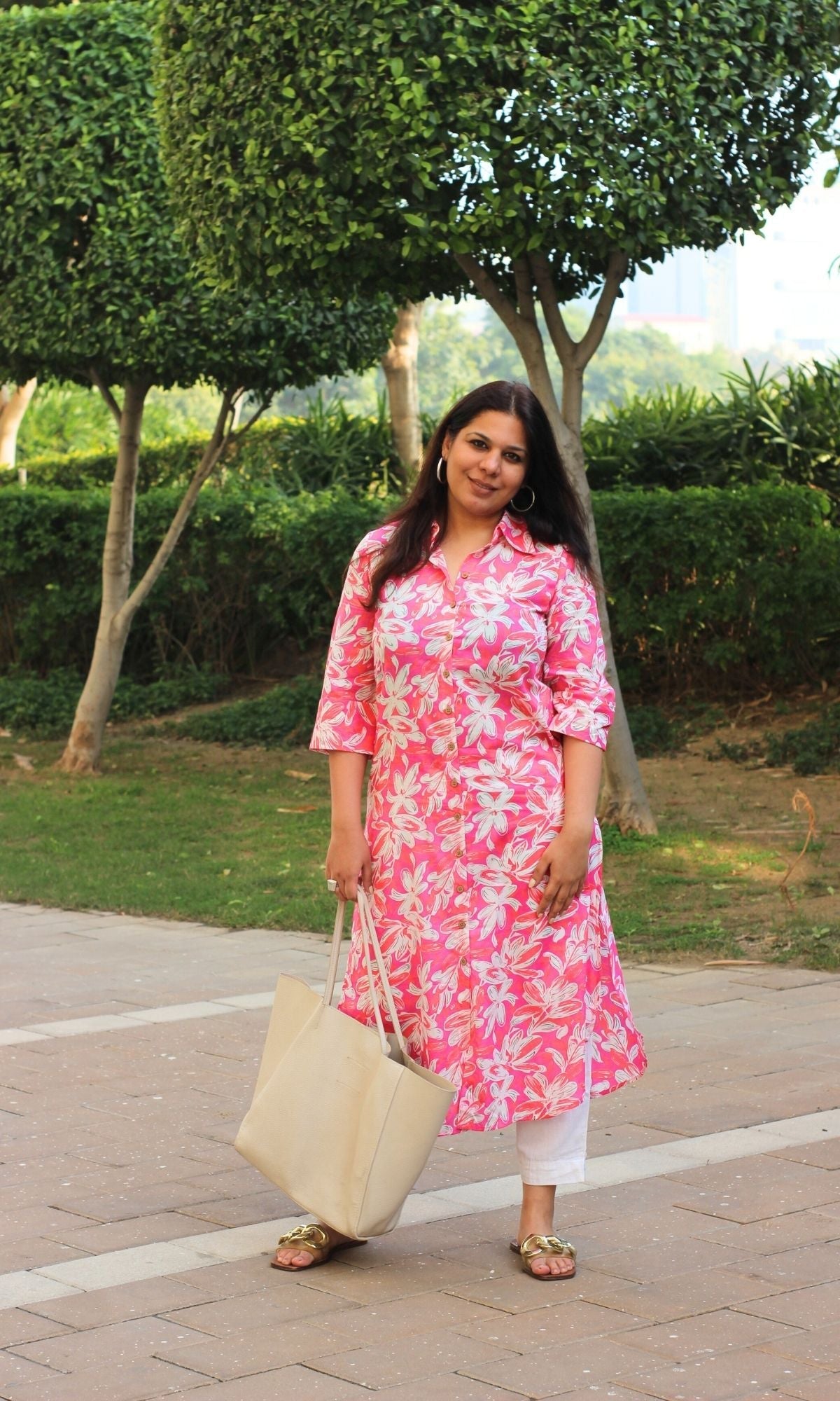 Pink Floral Long Shirt - Baareeki