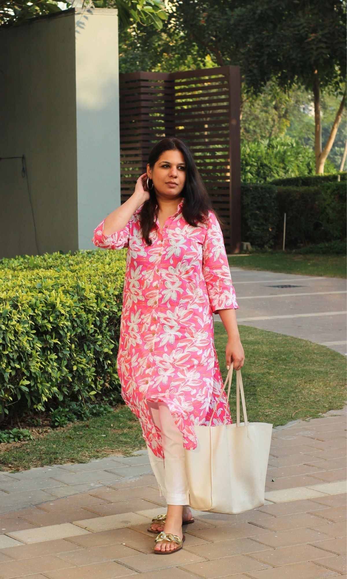 Pink Floral Long Shirt - Baareeki