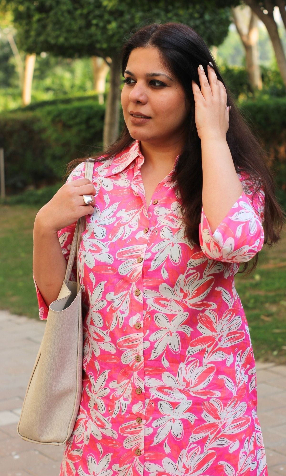 Pink Floral Long Shirt - Baareeki