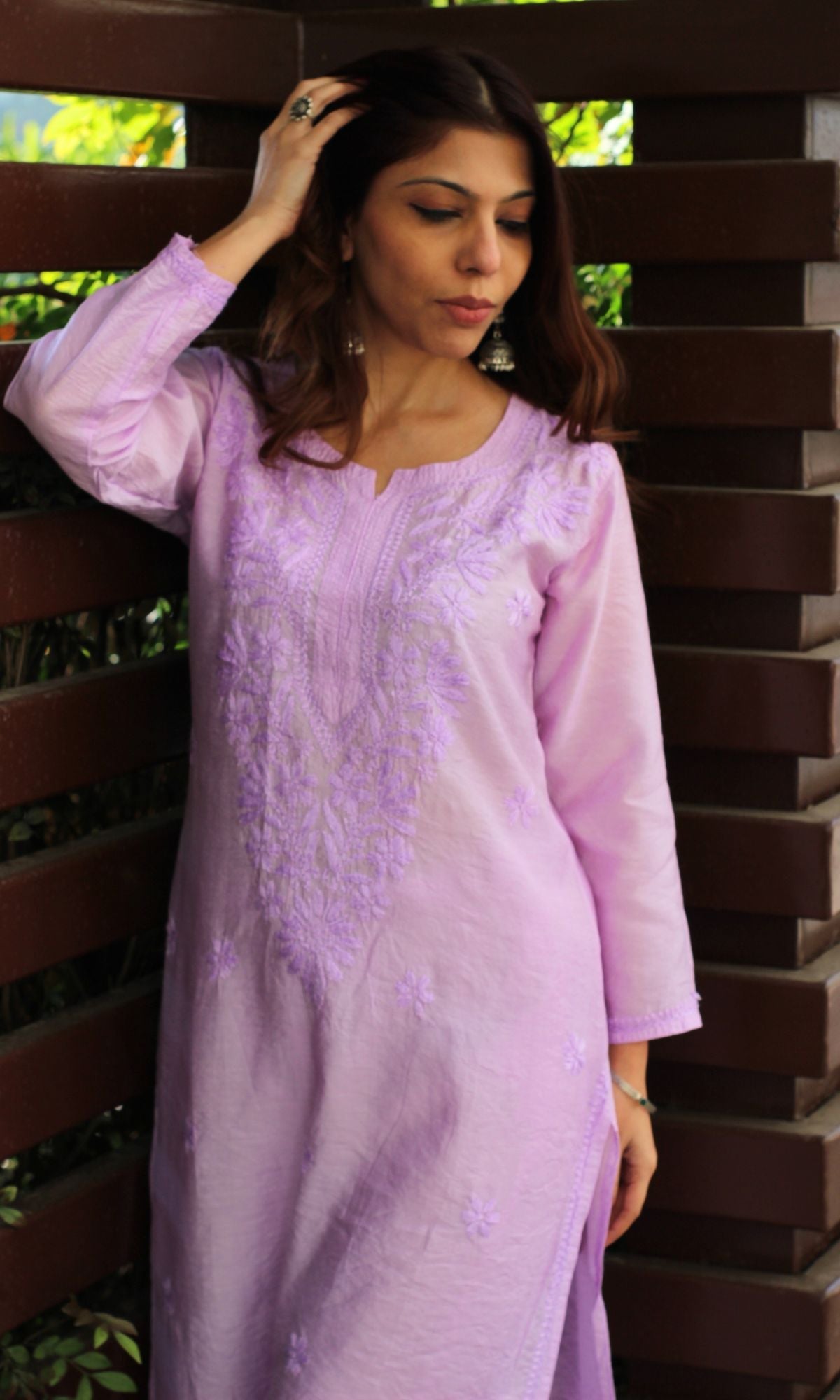 Chanderi Silk Lavender Handwork Chikankari Coord Set - Baareeki