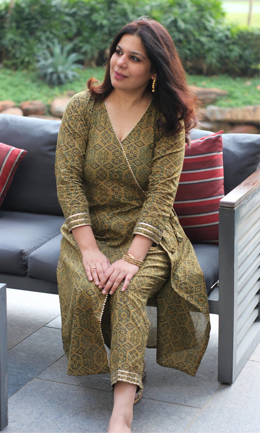 Cotton Ajrakh Angrakha Style Coord Set - Baareeki