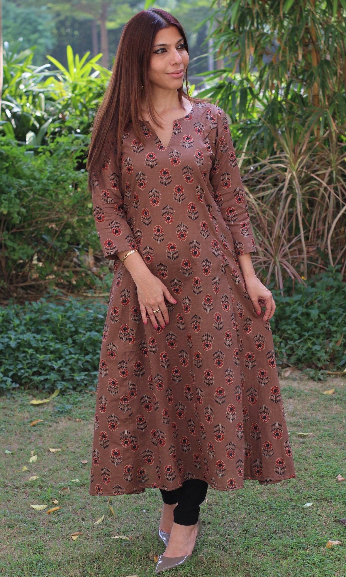 Cotton Brown Kali Kurta - Baareeki