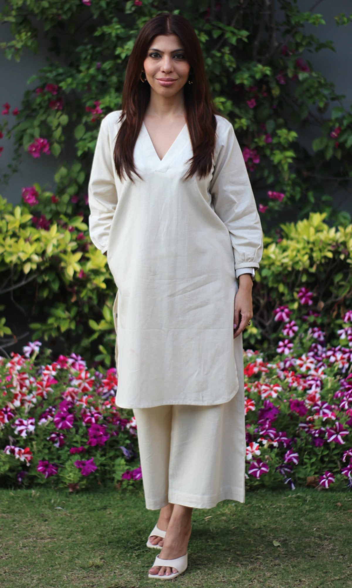 Cotton Flax Off White Coord Set - Baareeki