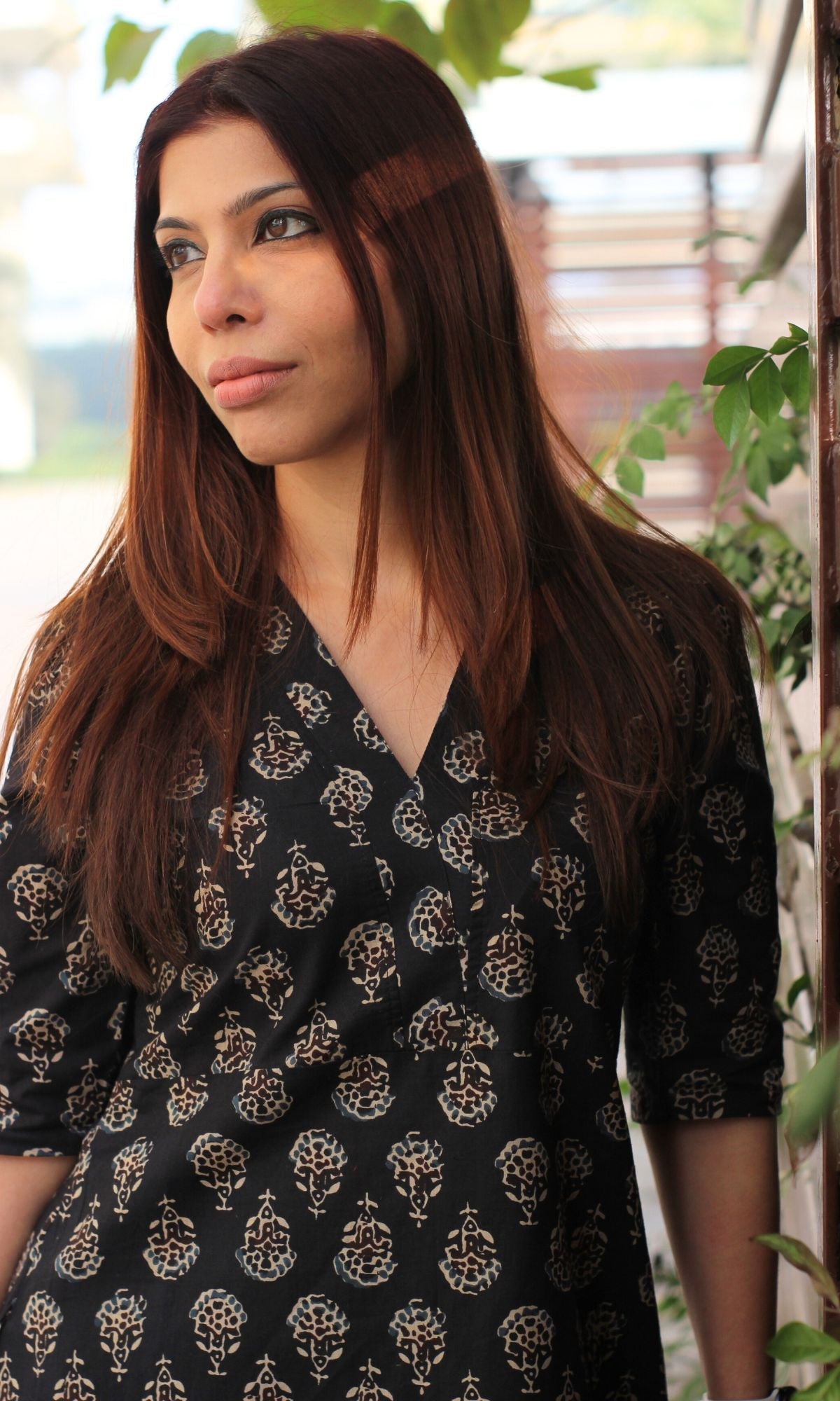 Cotton Handblock Black A-line Coord Set - Baareeki