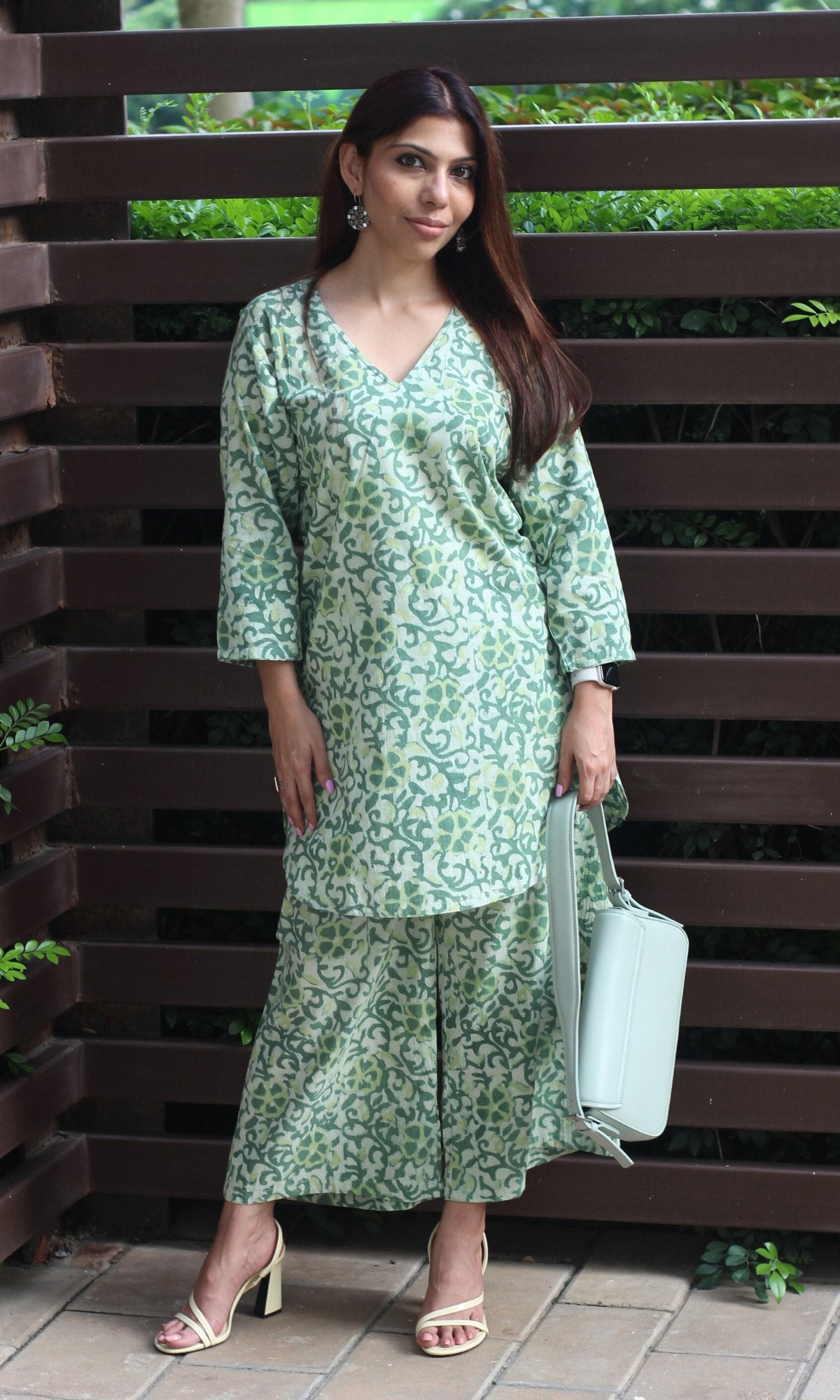 Cotton Handblock Dabu Mint Green Coord Set - Baareeki